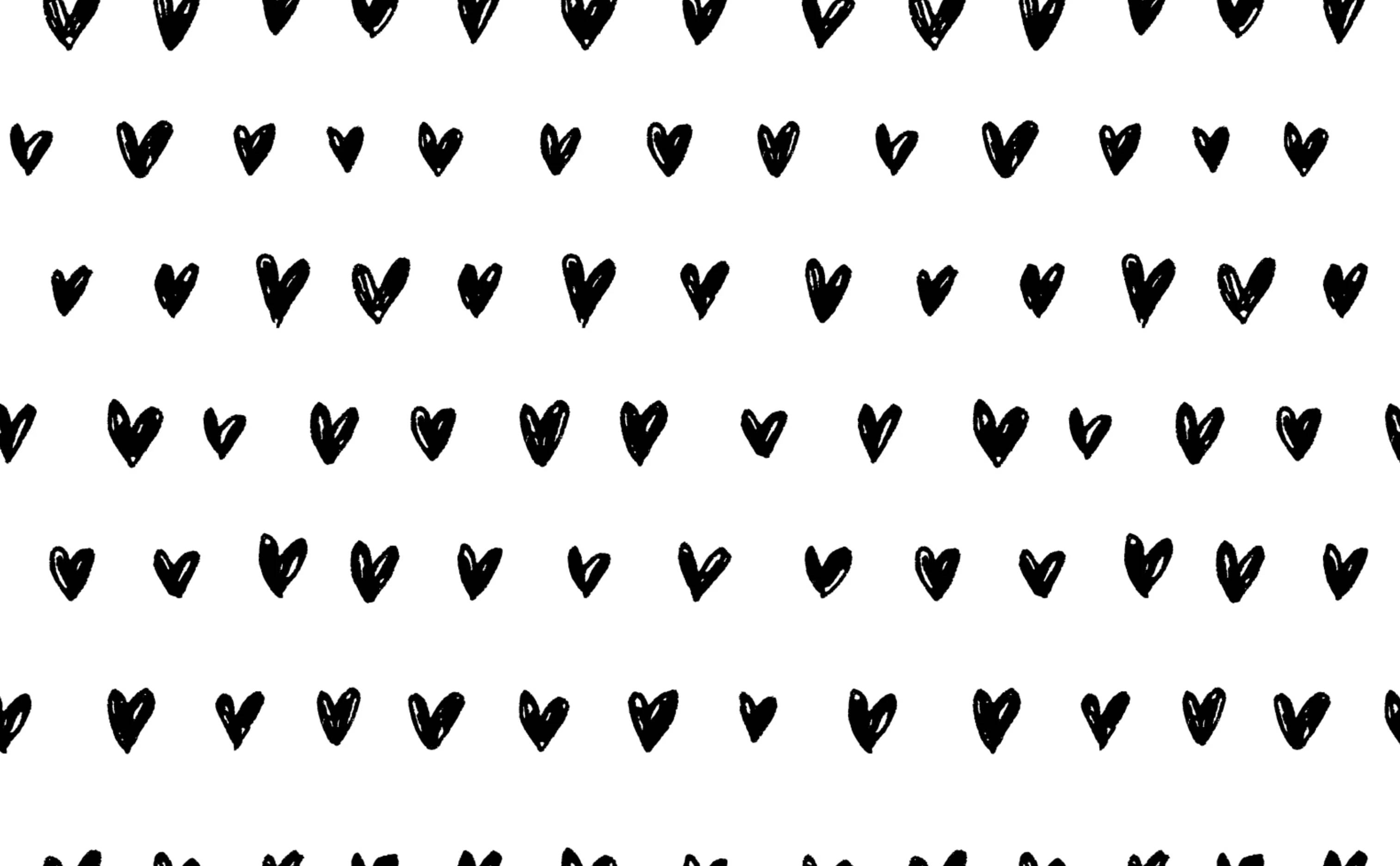 Love Black And White, black hearts, repeating pattern, 2K Desktop Wallpaper