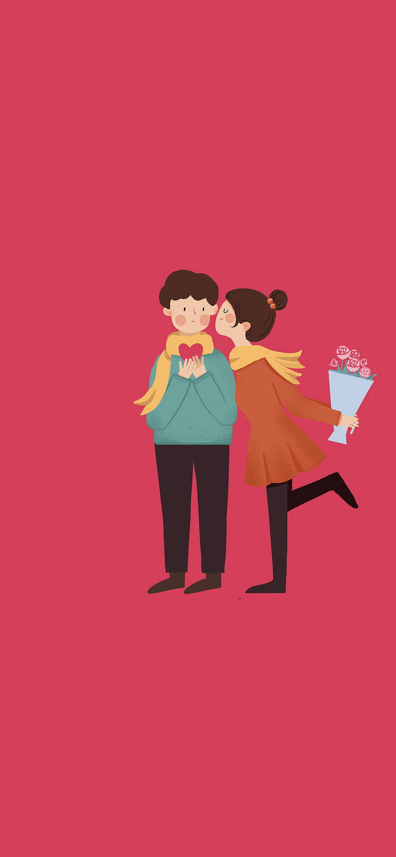 Sweet Love Cartoon, cartoon couple, woman kisses man, HD Phone Wallpaper