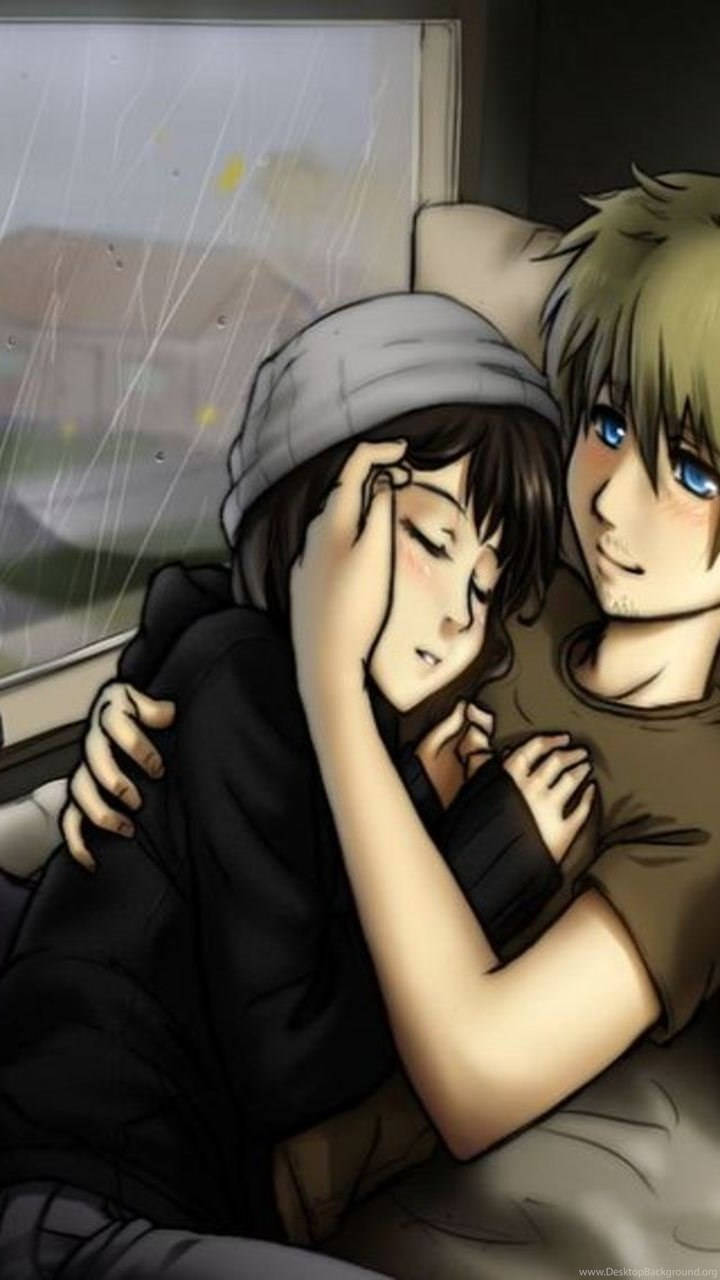 Love Cartoon, anime characters, rainy train car, HD Phone Wallpaper