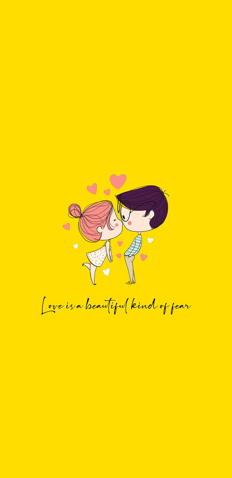 Love Cartoon, kiss, bright yellow background, HD Phone Wallpaper