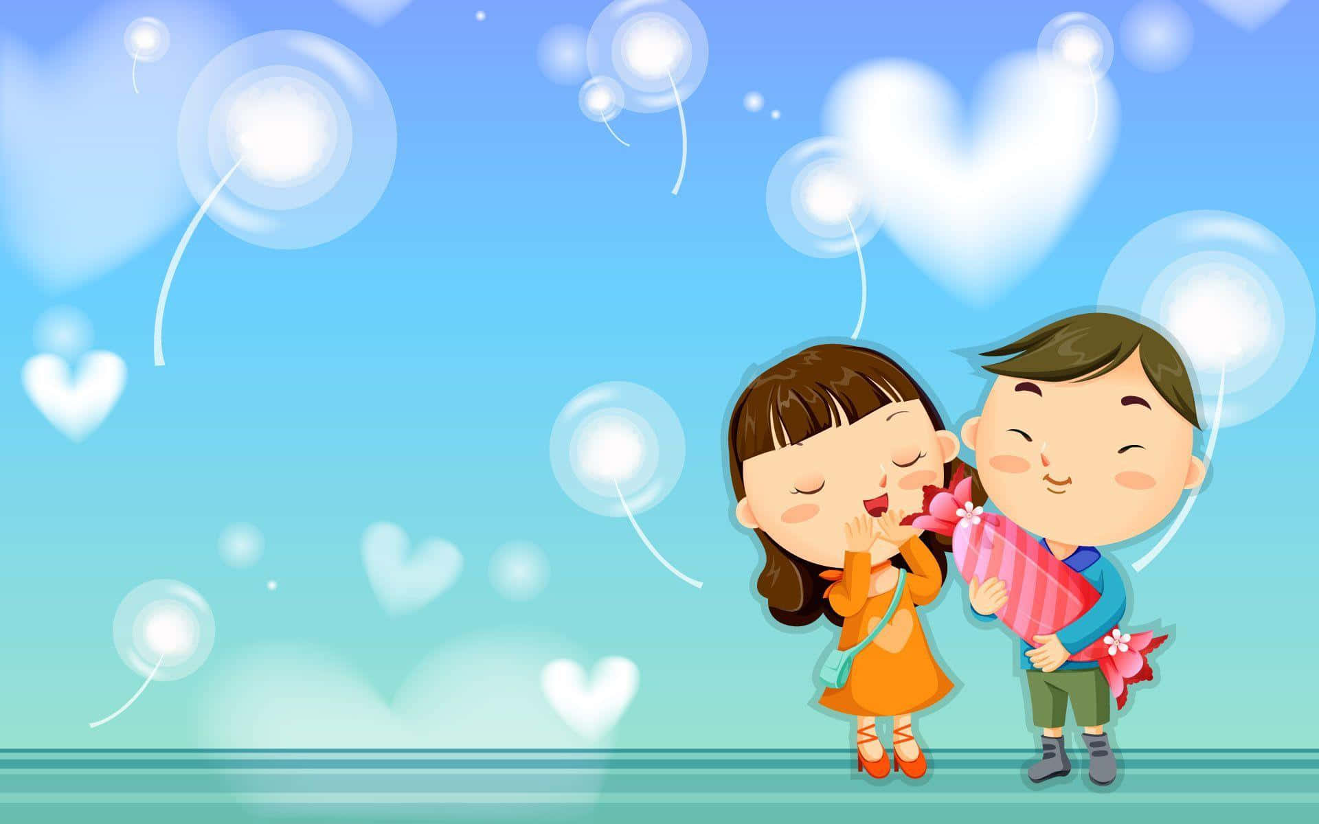 Cartoon Love, cheerful cartoon boy, cheerful cartoon girl, Full HD Desktop Wallpaper