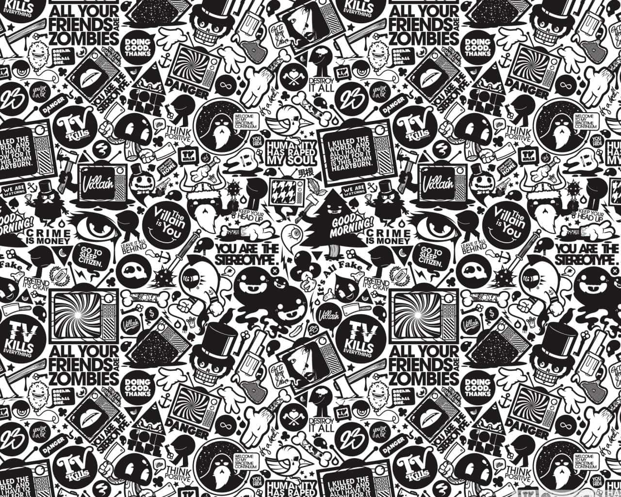 black and white cartoon, skulls, zombies, HD Desktop Wallpaper