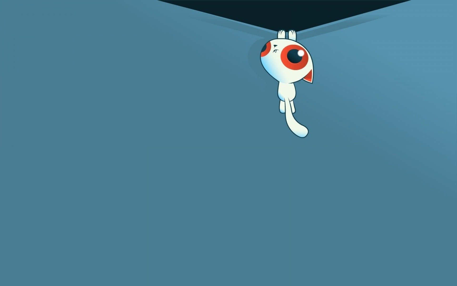 cool cartoon, white cartoon cat, one giant red eye, Full HD Desktop Wallpaper