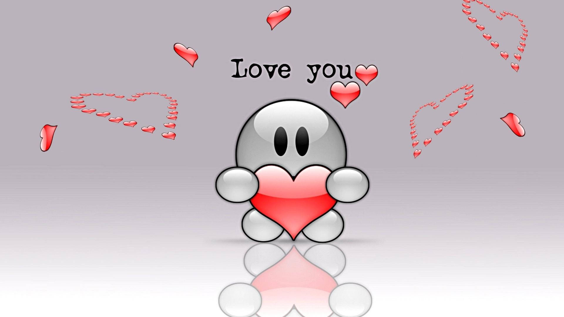 Love Cartoon, many hearts, gray cartoon character, Full HD Desktop Wallpaper