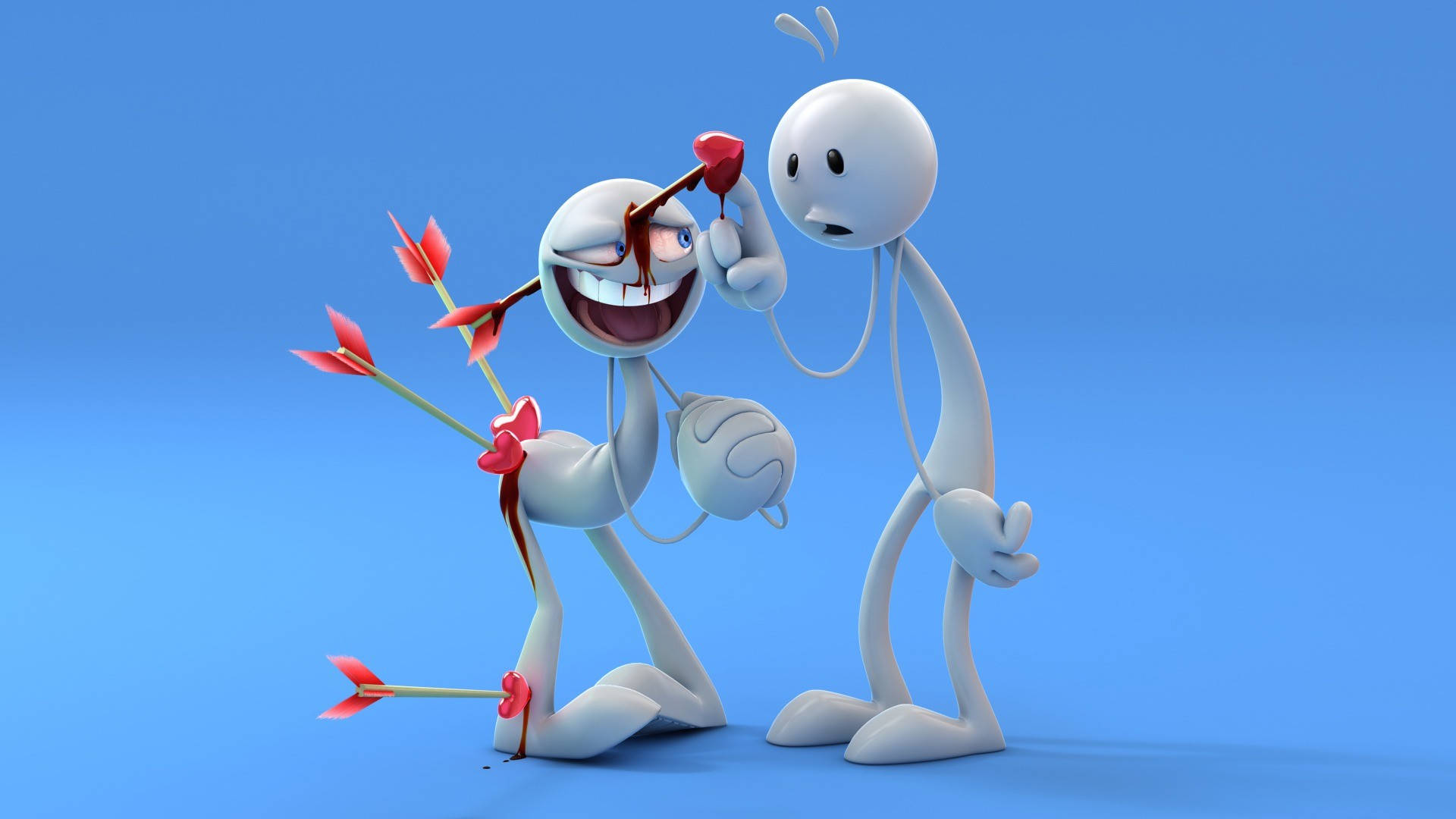 Love Cartoon Arrows, white stick figures, red arrows, Full HD Desktop Wallpaper