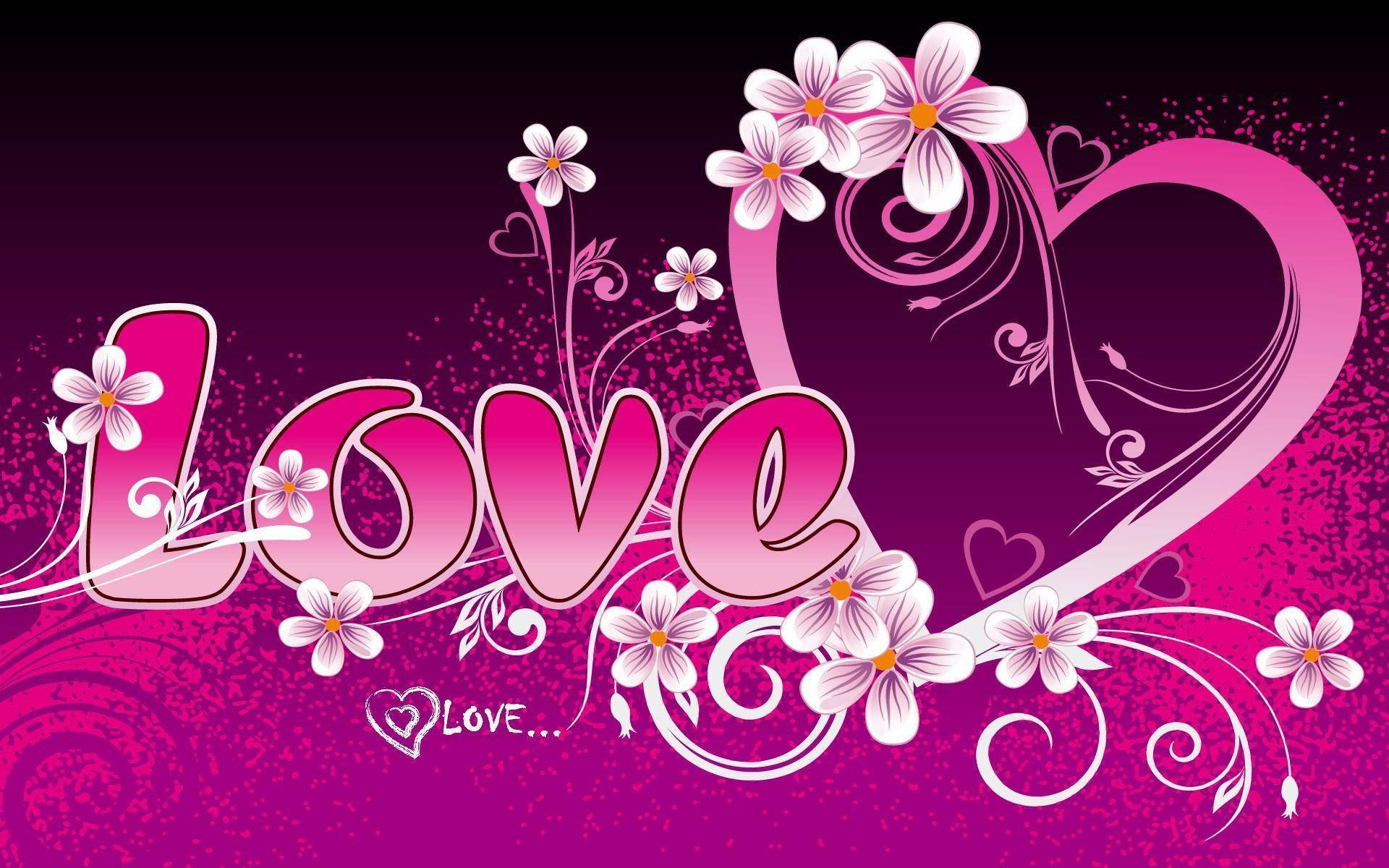 Love Computer, pink flower heart, vibrant pink, Full HD Desktop Wallpaper