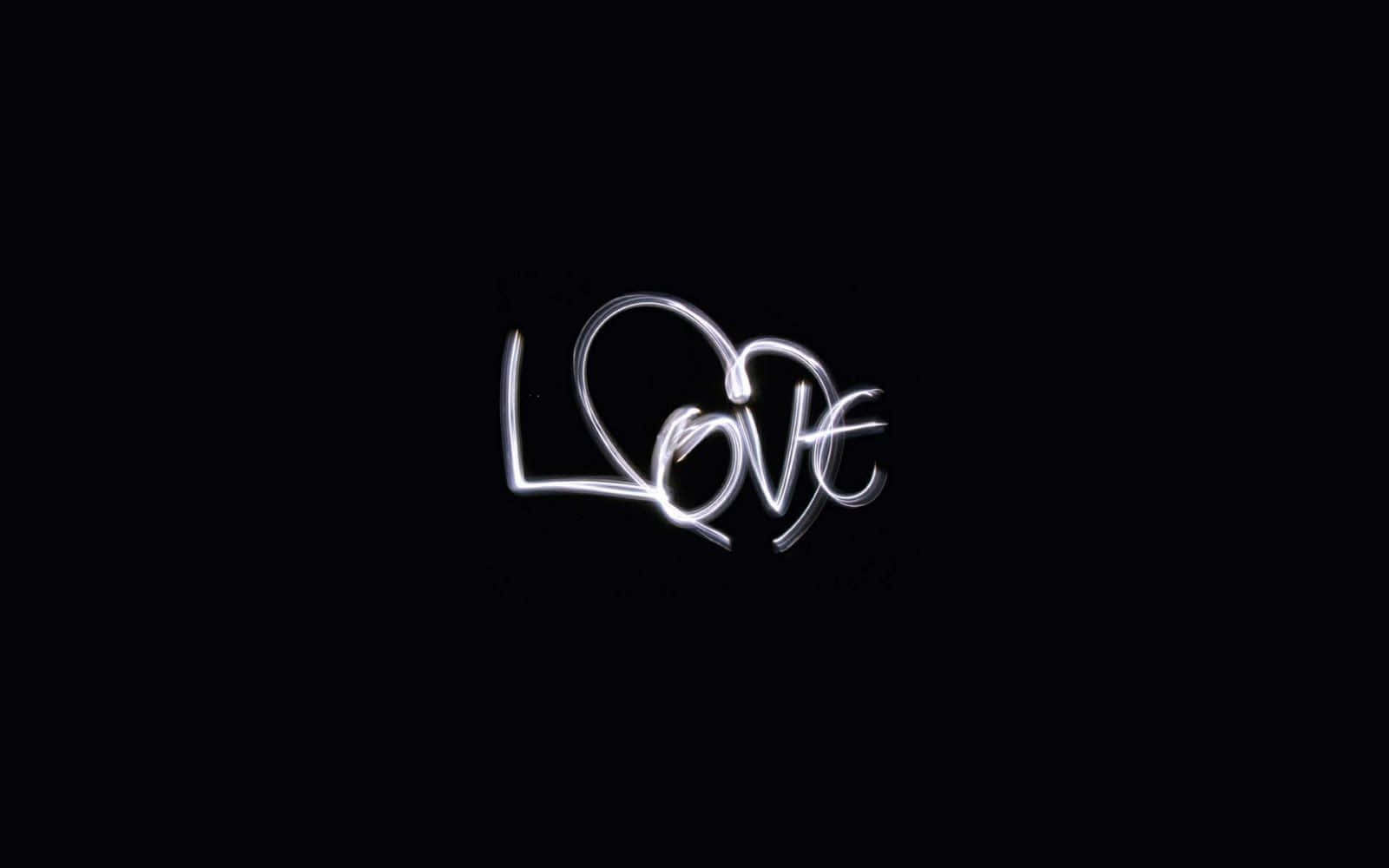 Love, glowing white light trails, pure black background, HD Desktop Wallpaper