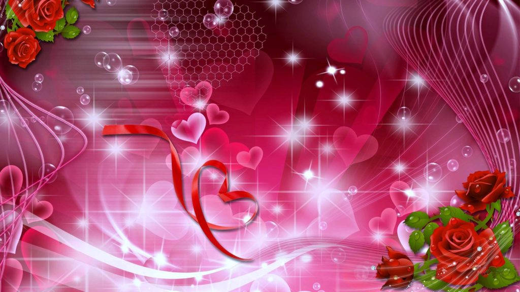 hearts and roses, pink digital artwork, red roses, SD Desktop Wallpaper