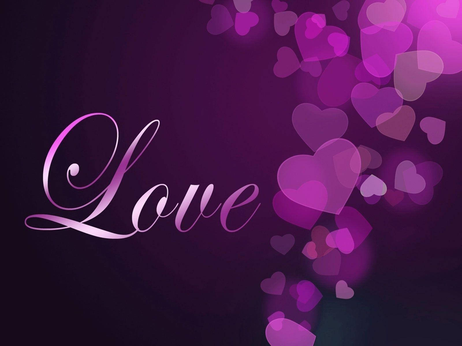 Love Purple Heart Desktop, elegant cursive script, deep purple backdrop, HD Desktop Wallpaper