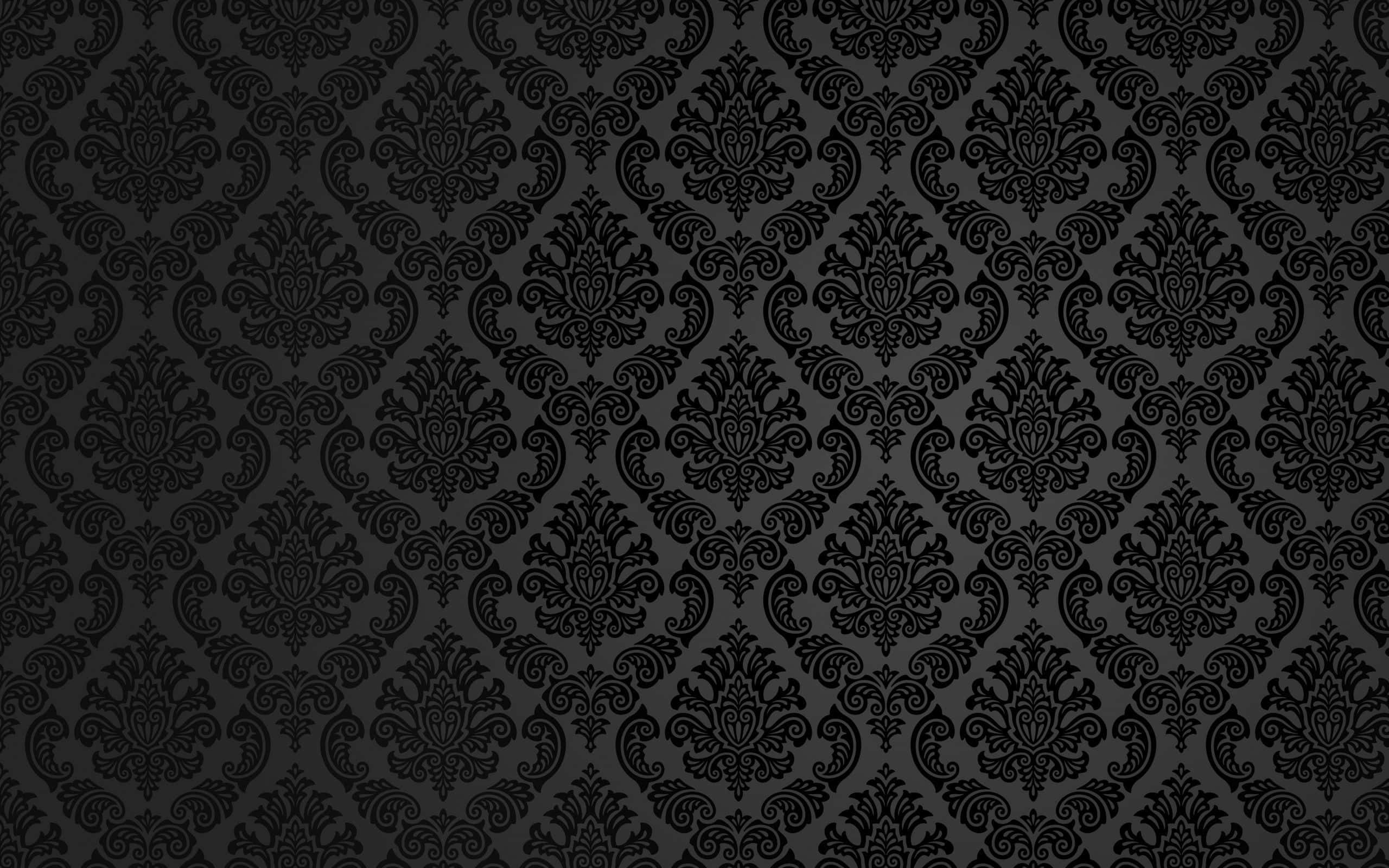 Pattern Desktop, black damask, intricate repeating floral motifs, 2K Desktop Wallpaper