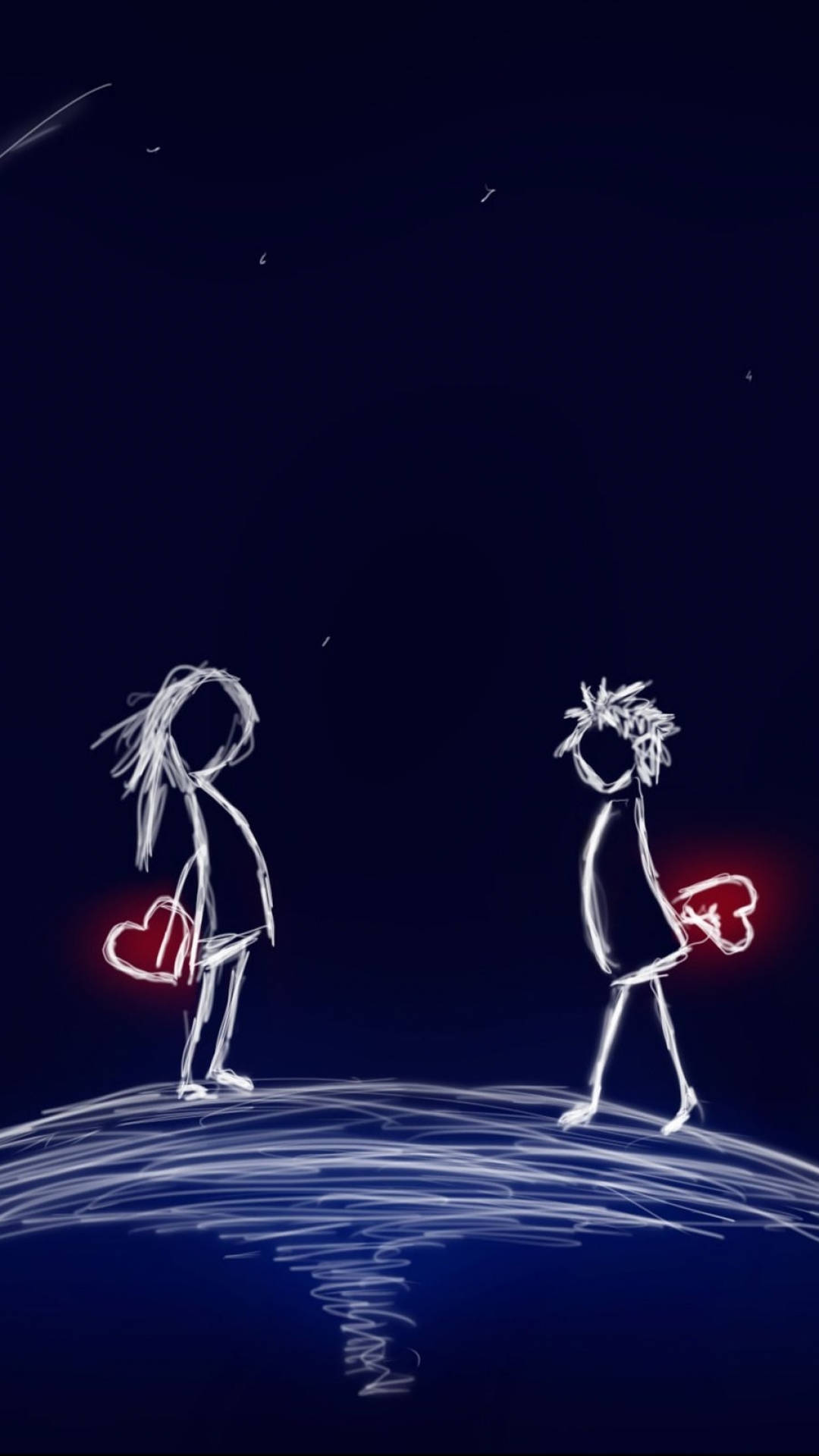 chalk love drawing, glowing stick figures, wave, Full HD Phone Wallpaper