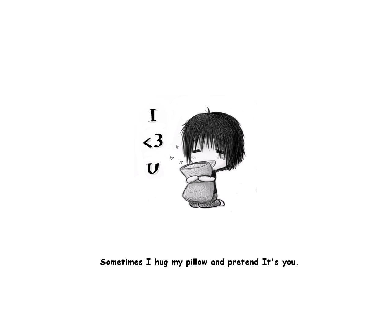chibi anime character, pillow, I <3 U, HD Desktop Wallpaper