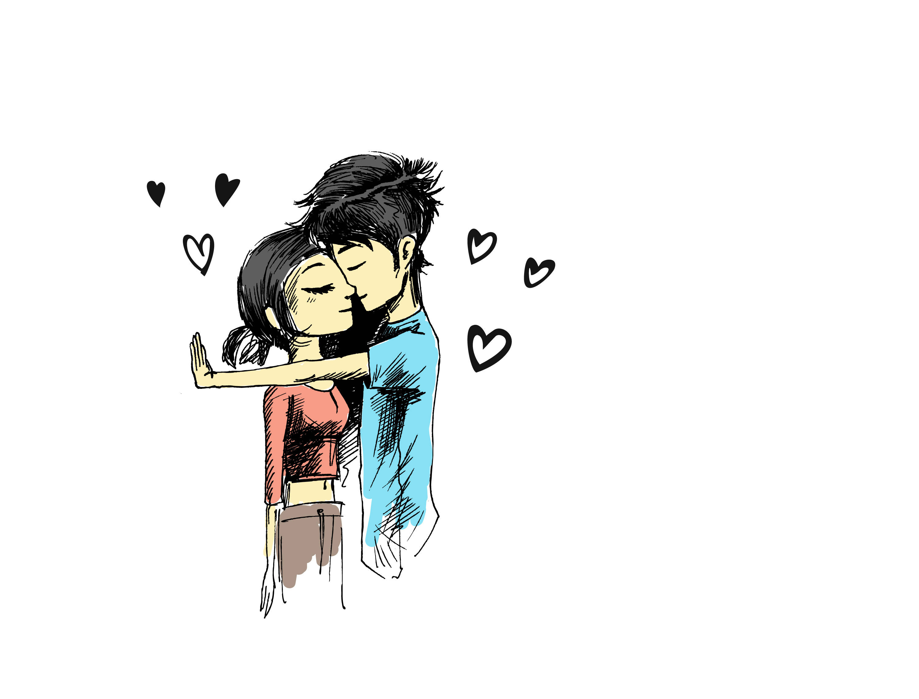 Love Drawings, couple, hearts, 2K Desktop Wallpaper