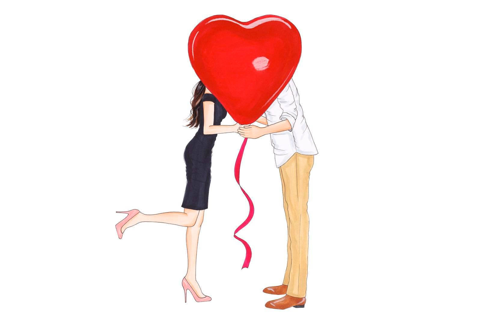 Kiss With A Heart Love Drawing, giant red heart balloon, plain white background, HD Desktop Wallpaper