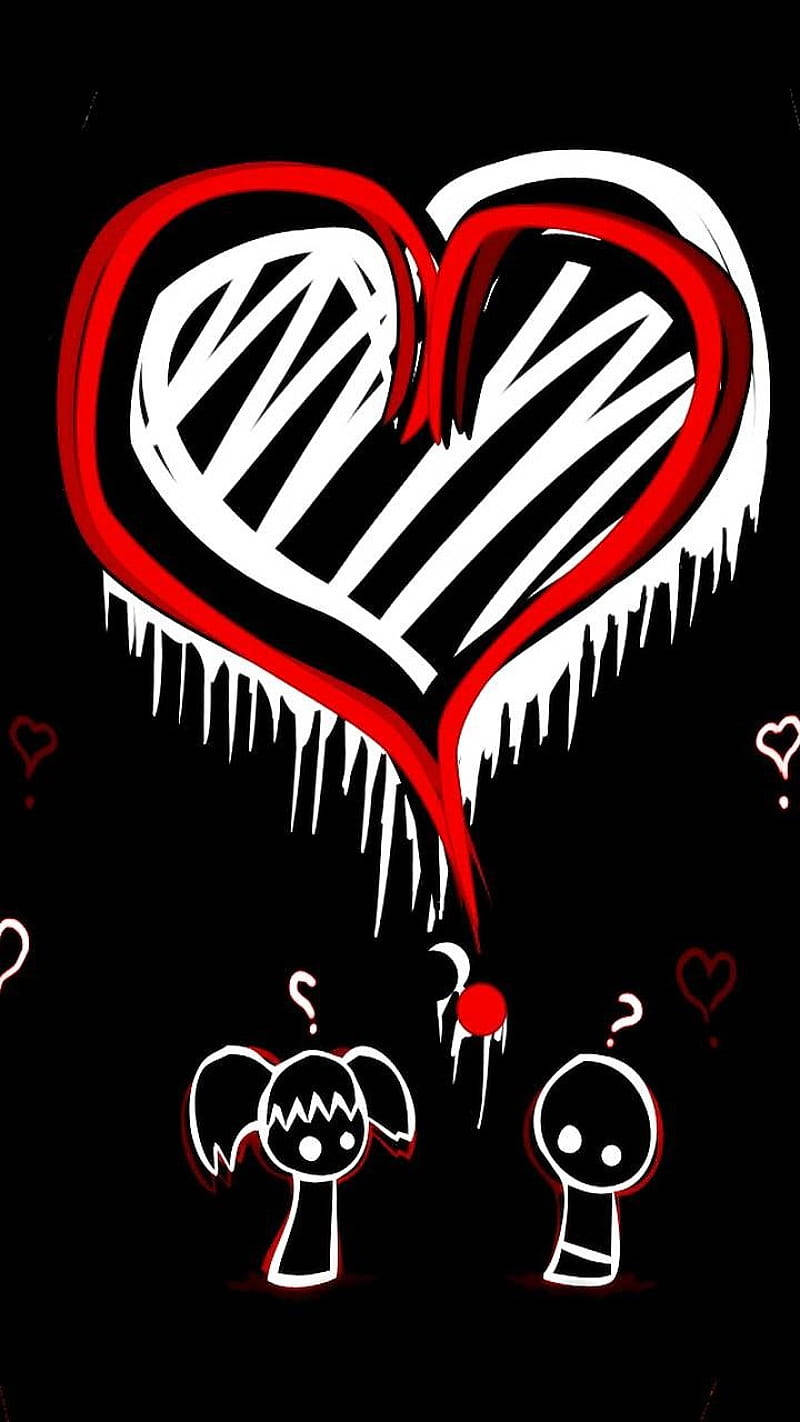 Love Drawings, black and white heart, melting red and white heart, HD Phone Wallpaper