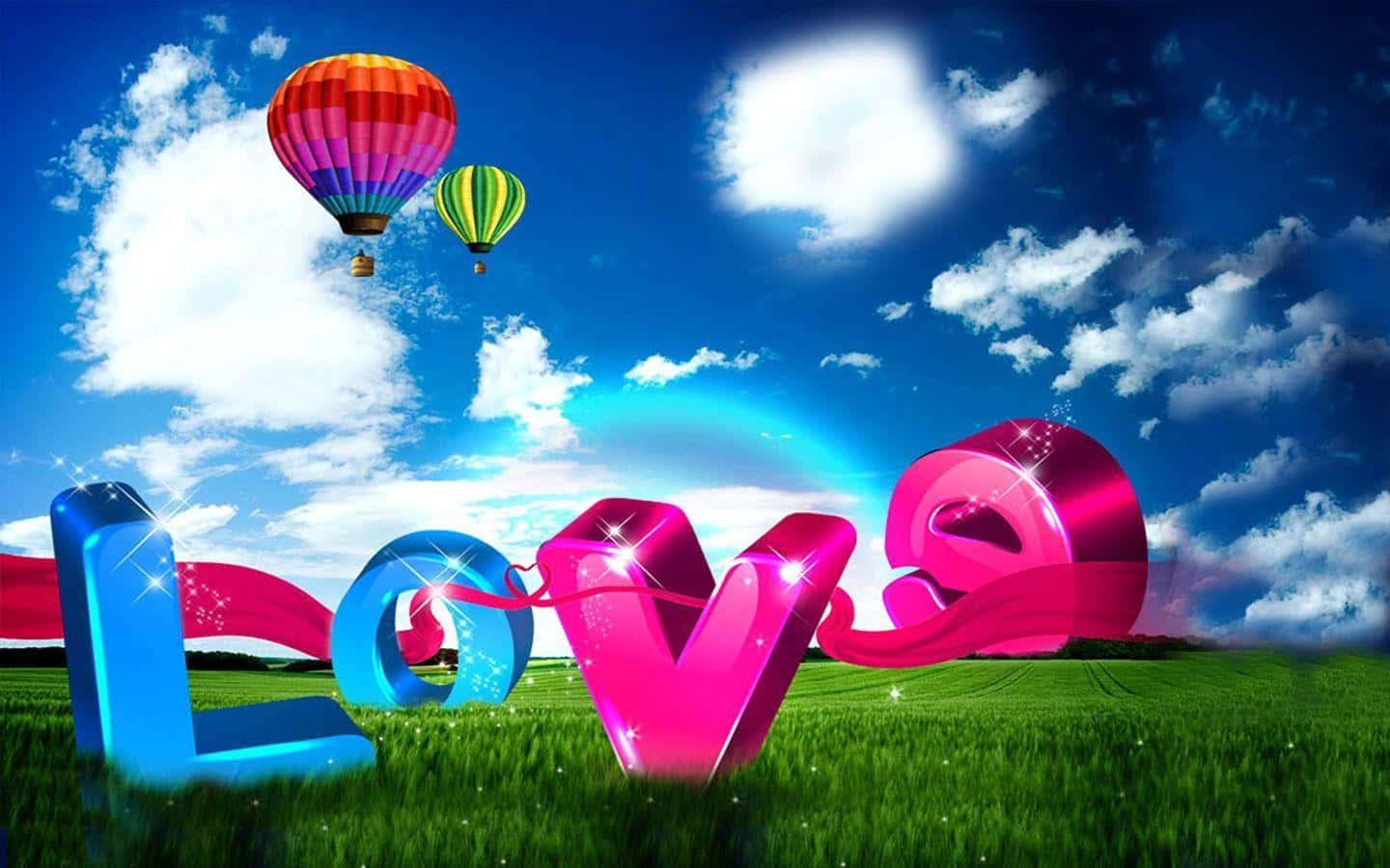 3D Love, Vivid Colors, sunlit field, HD Desktop Wallpaper