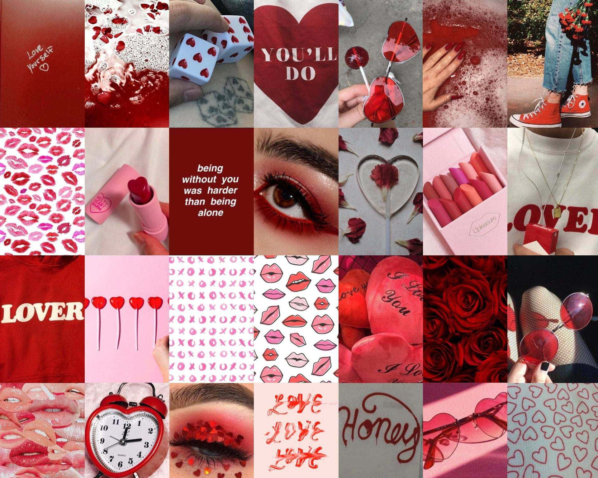 lovecore aesthetic, vibrant red, hearts, Full HD Desktop Wallpaper