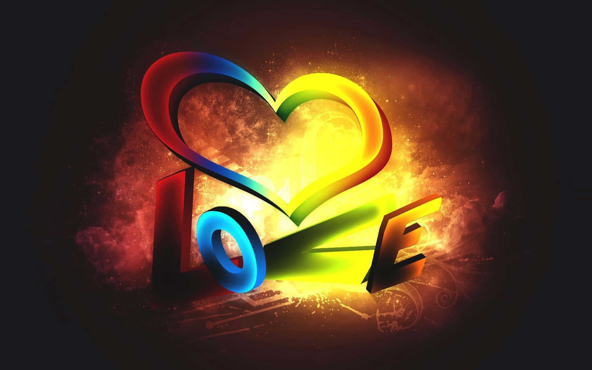 3D love, rainbow-colored, heart shaped like the word love, Full HD Desktop Wallpaper