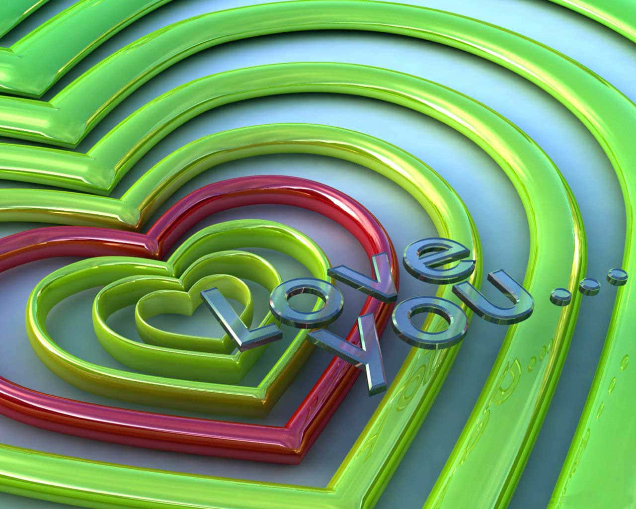 3D Love, green and red, metallic 'love you' text, HD Desktop Wallpaper