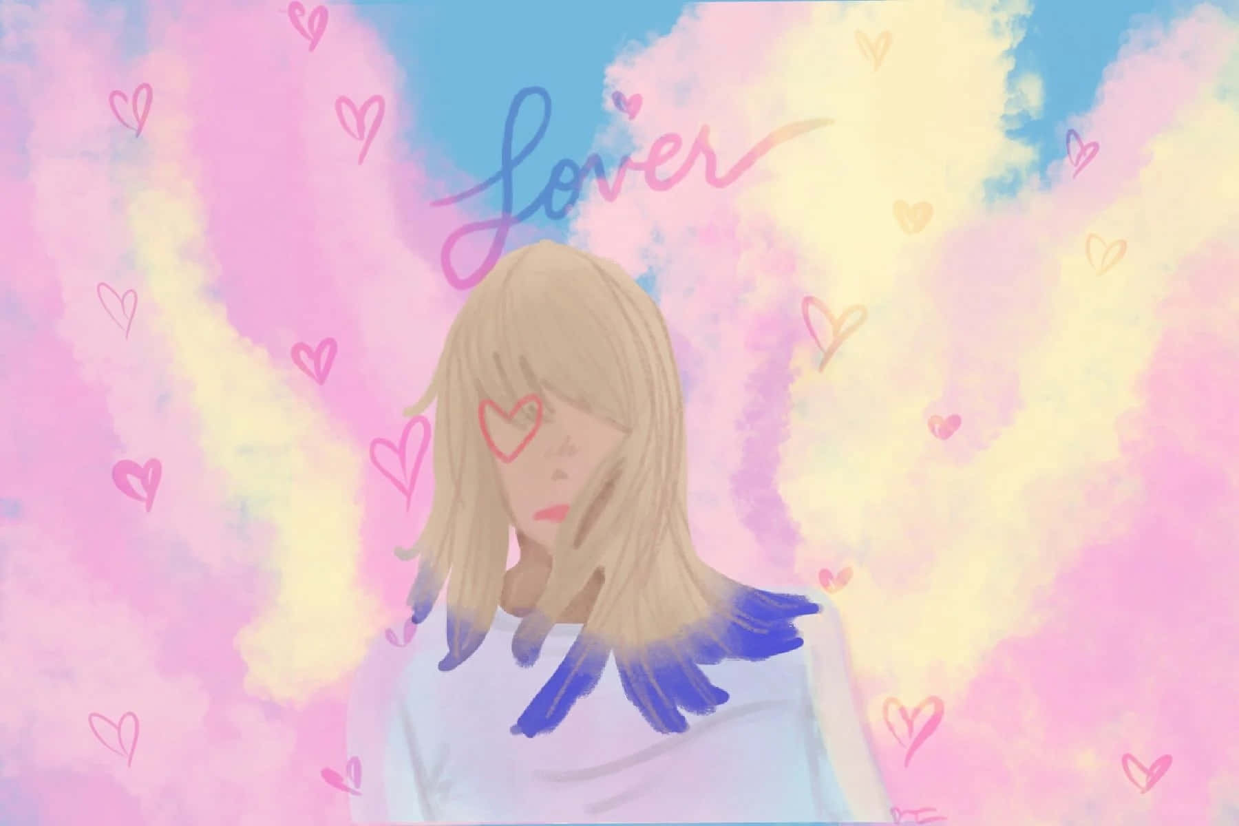 pastel lover aesthetic, blonde hair, red heart eyes, HD Desktop Wallpaper
