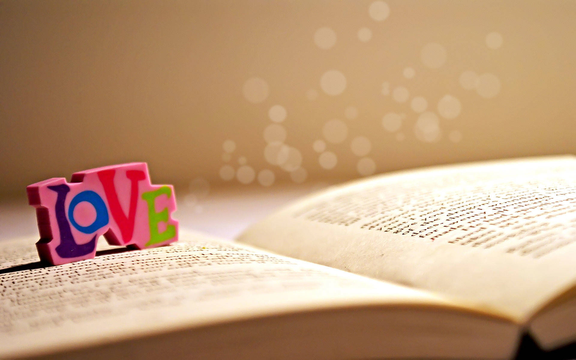 Love, book, golden bokeh lights, Full HD Desktop Wallpaper
