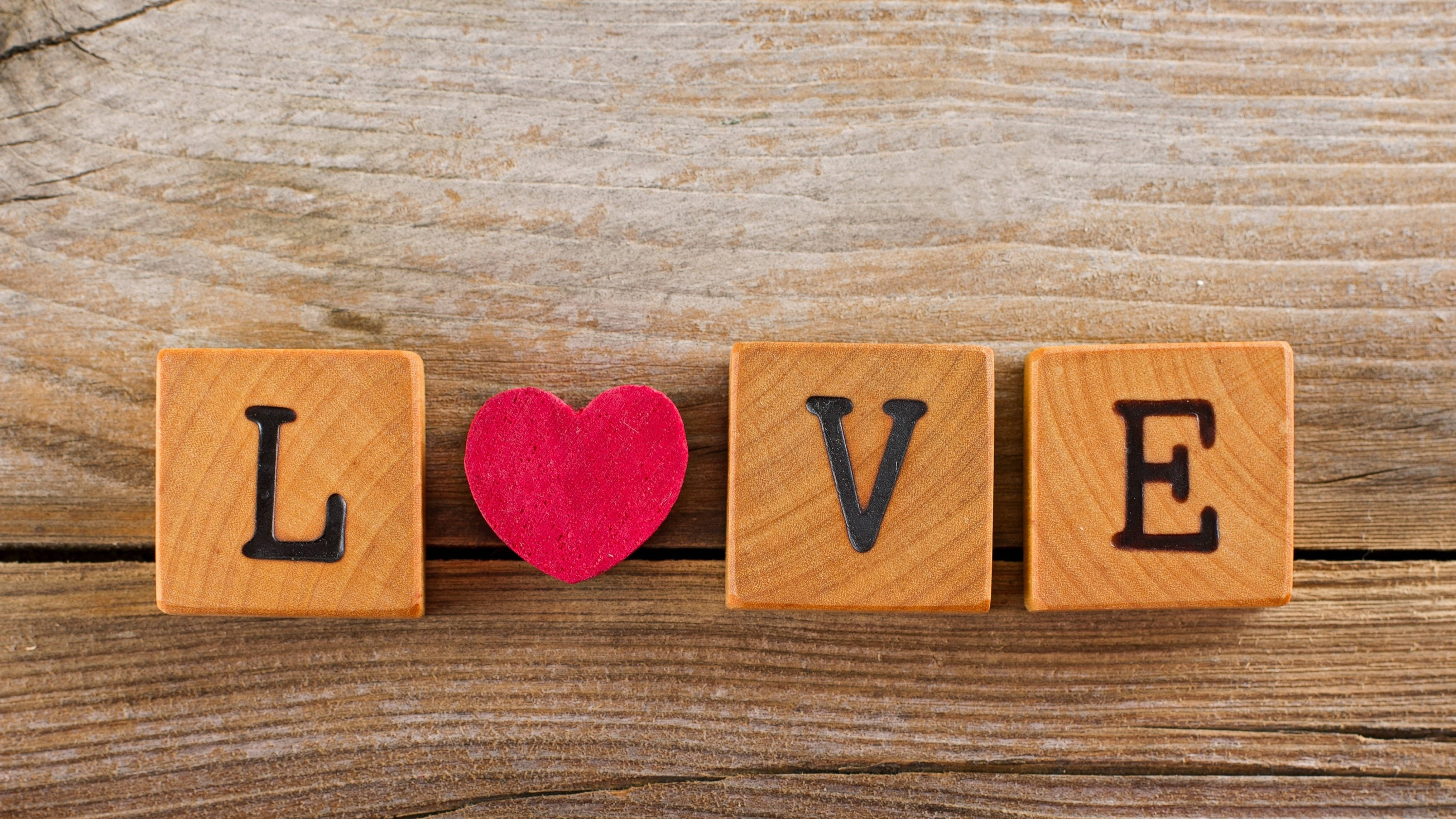 Cube Wooden Love Letters, LOVE, red heart, 4K Desktop Wallpaper