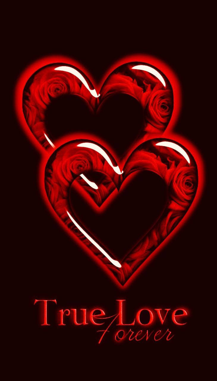 True Love Forever, glowing red hearts, roses, SD Phone Wallpaper