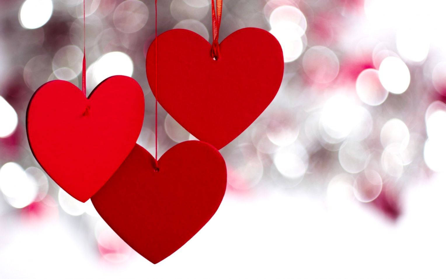 paper love hearts, vibrant red, sparkling bokeh, HD Desktop Wallpaper