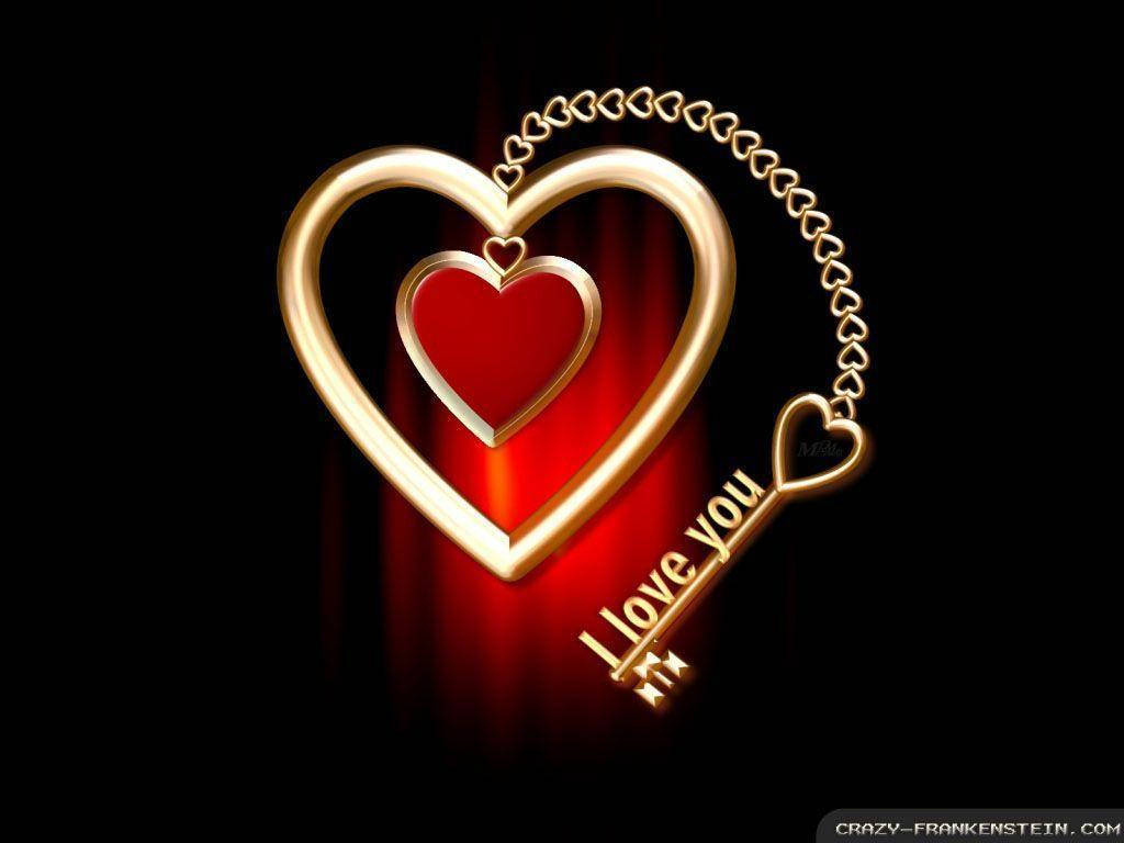 Love Heart, key, glowing golden heart pendant, SD Desktop Wallpaper