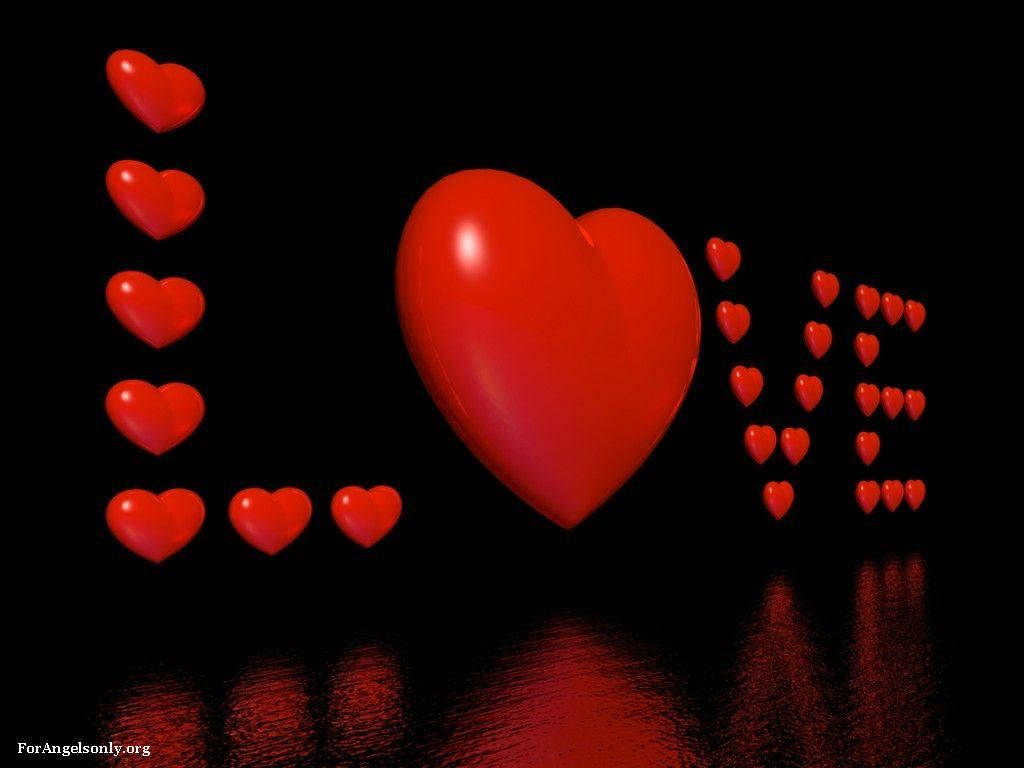3D Love Heart Design, glossy red, black, SD Desktop Wallpaper