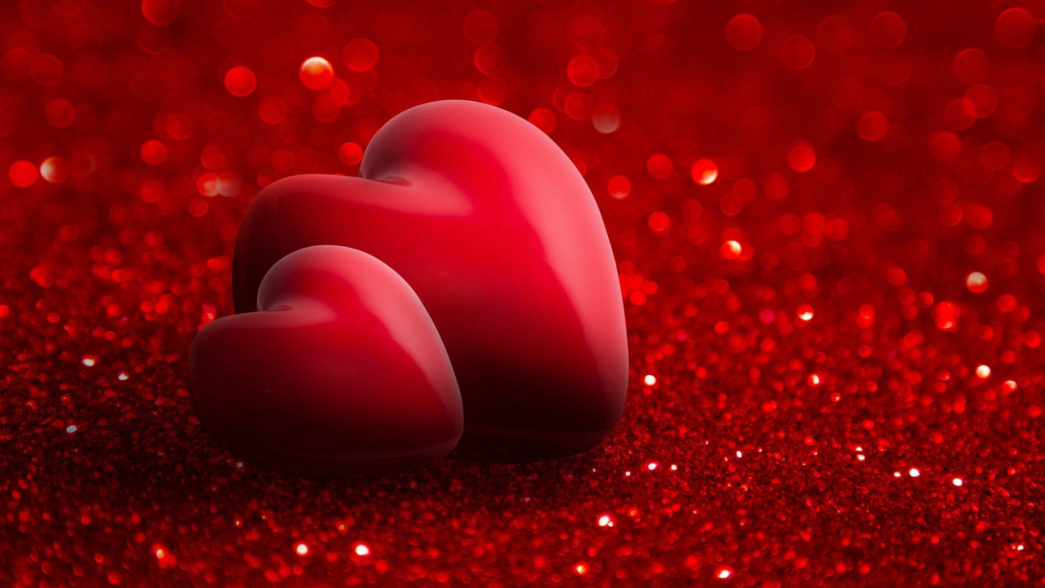 red love hearts, glossy red hearts, sparkling red glitter surface, Full HD Desktop Wallpaper