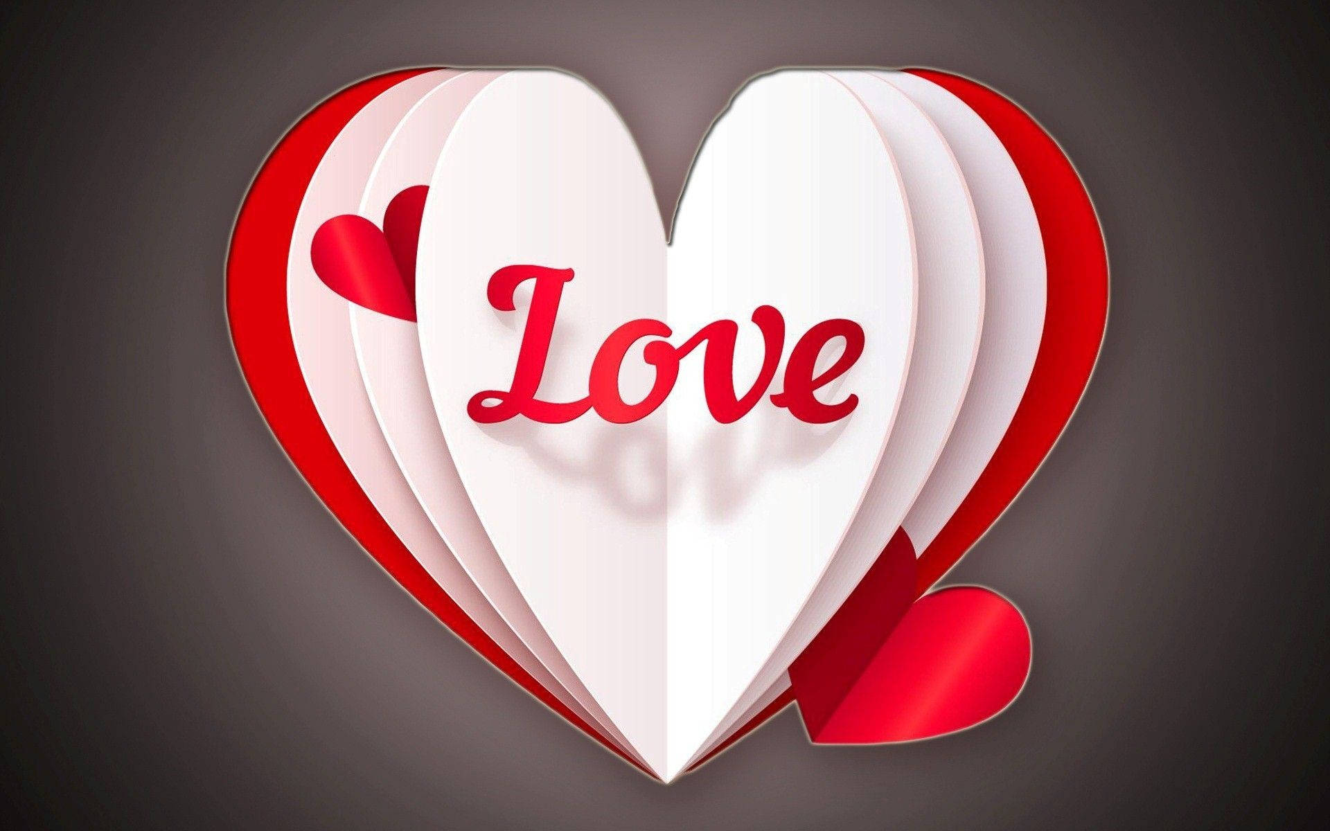 minimalist love heart artwork, 3D paper heart, red 'Love' text, Full HD Desktop Wallpaper