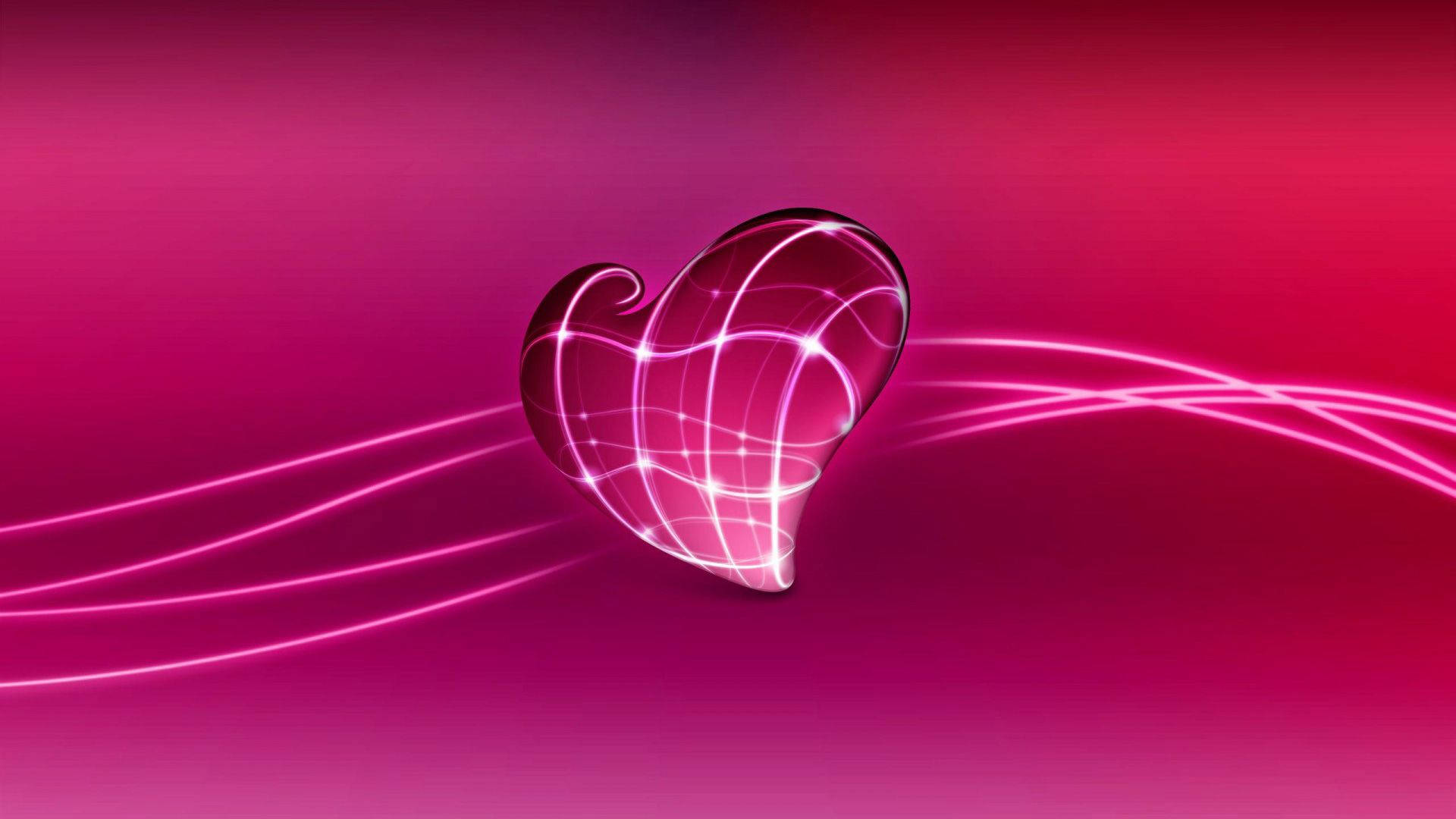abstract pink love heart, glowing wireframe heart, neon pink light, Full HD Desktop Wallpaper