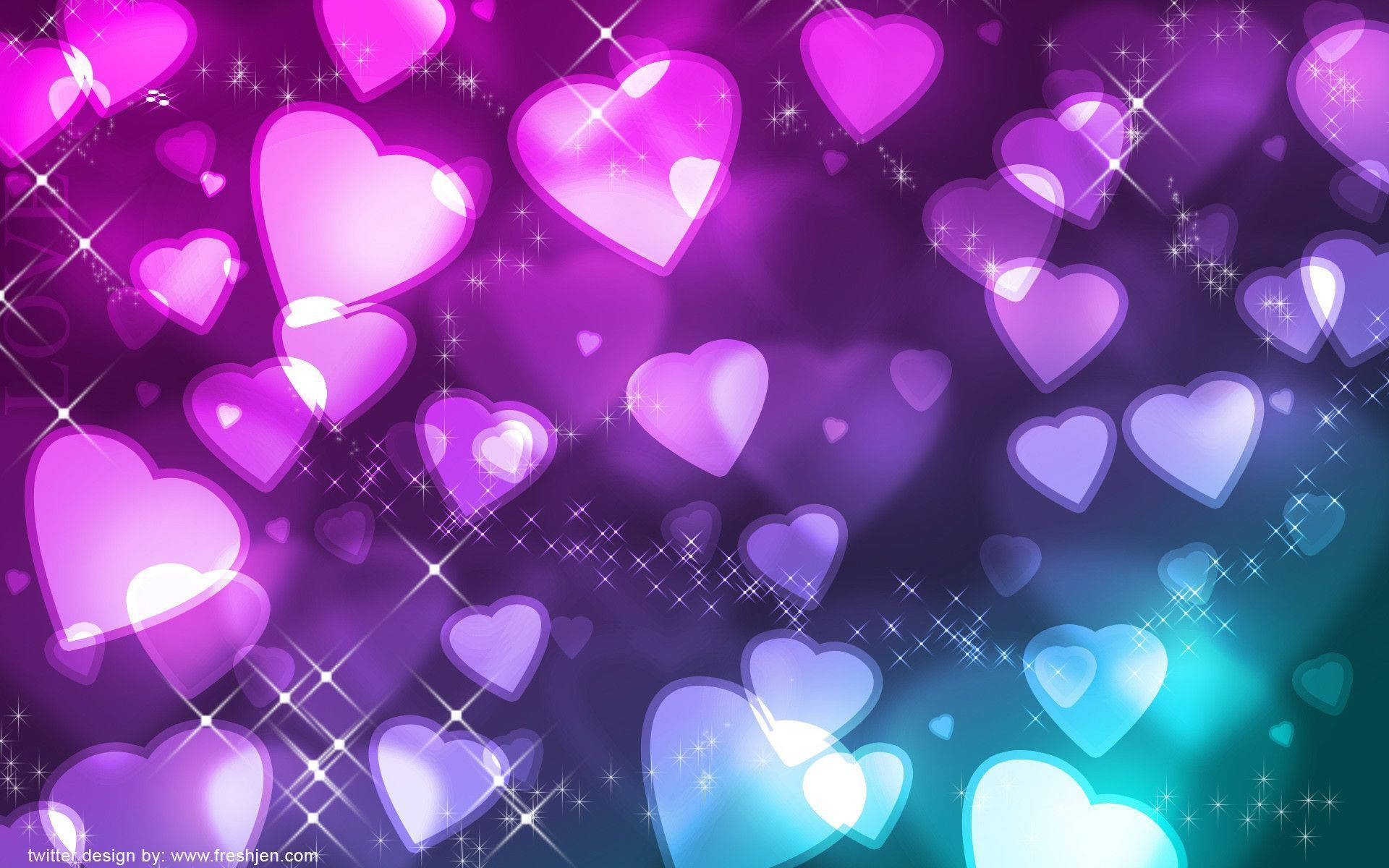 purple, teal, glowing hearts, Full HD Desktop Wallpaper