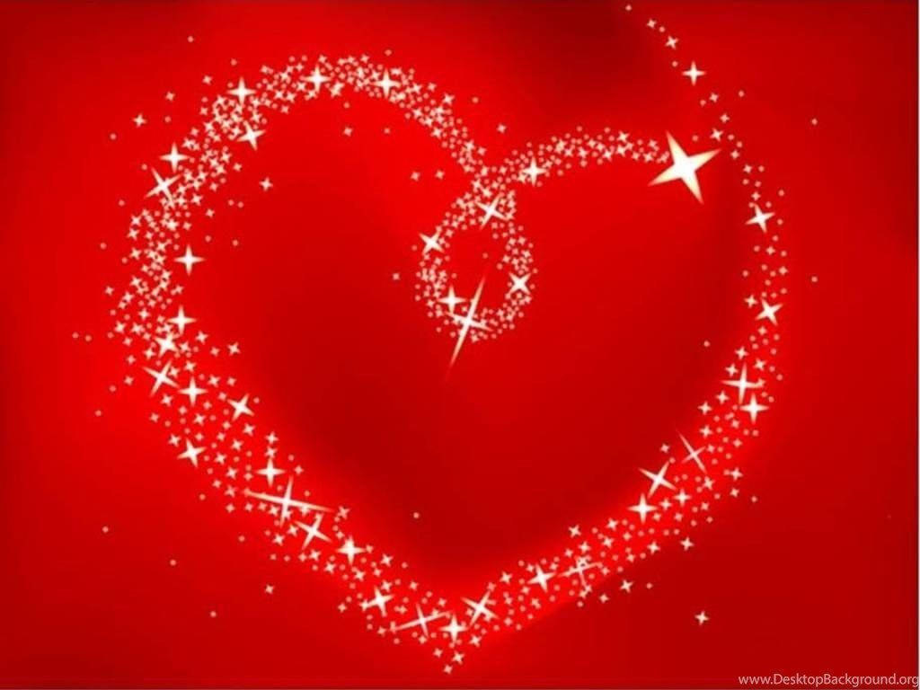 Red Aesthetic Love Heart, glowing heart, sparkling white stars, SD Desktop Wallpaper