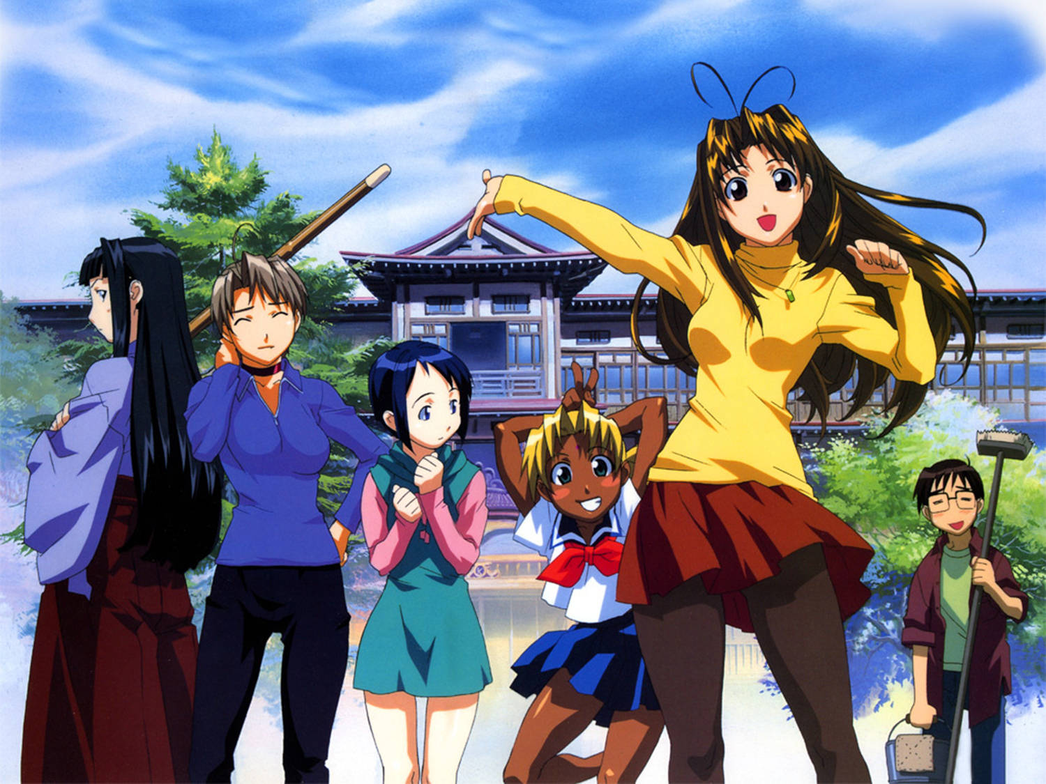 Love Hina, anime characters, traditional Japanese temple, HD Desktop Wallpaper