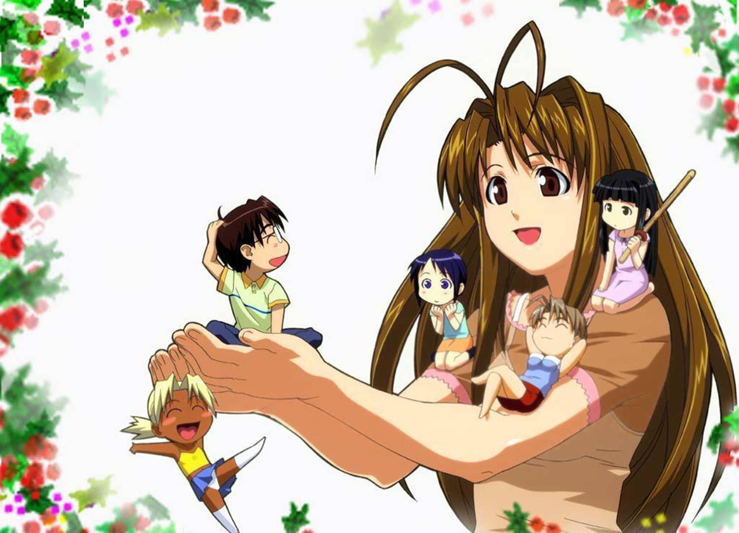 Love Hina, chibi art, long brown hair, HD Desktop Wallpaper