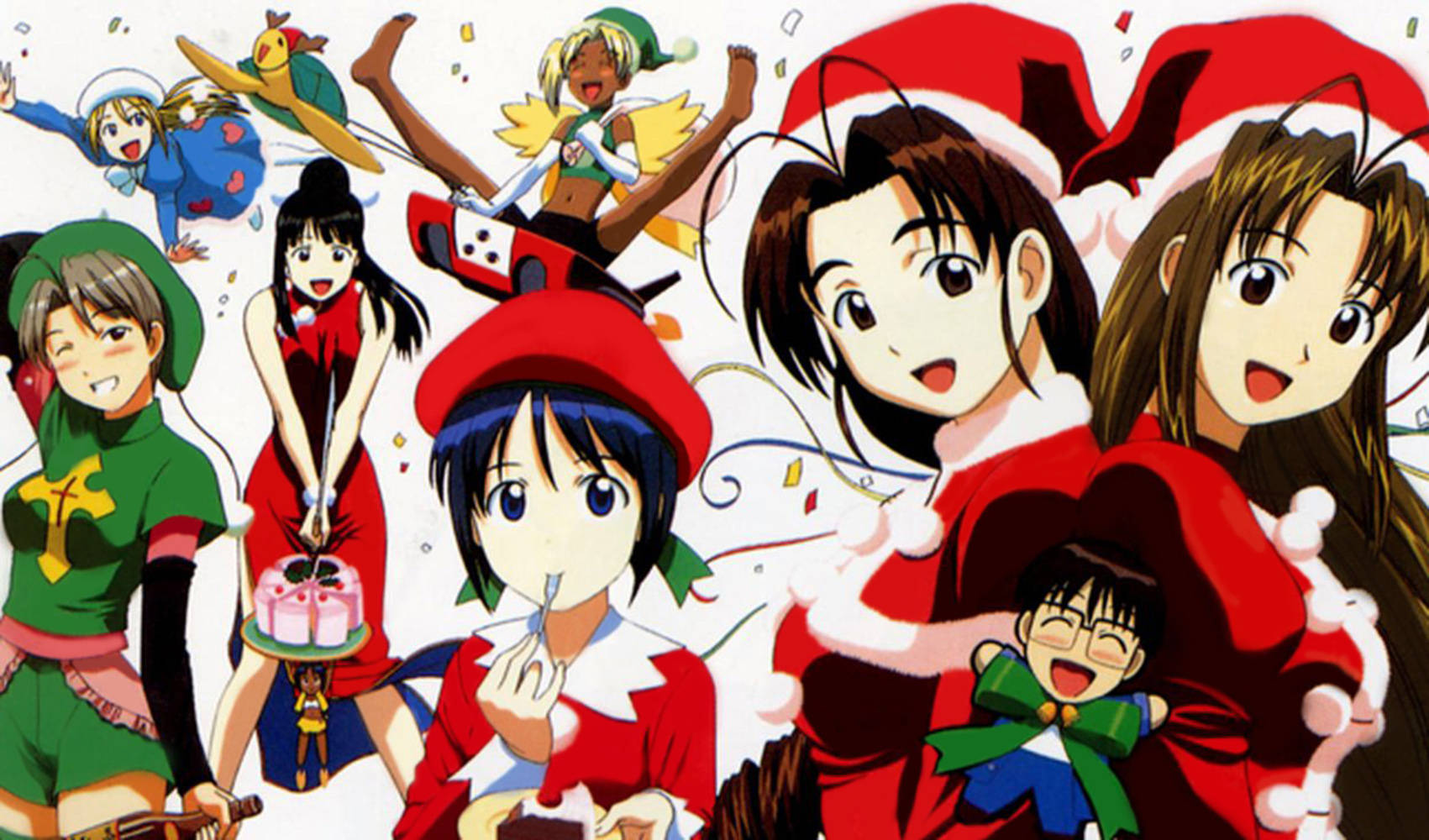 Love Hina, Christmas, red and green outfits, HD Desktop Wallpaper