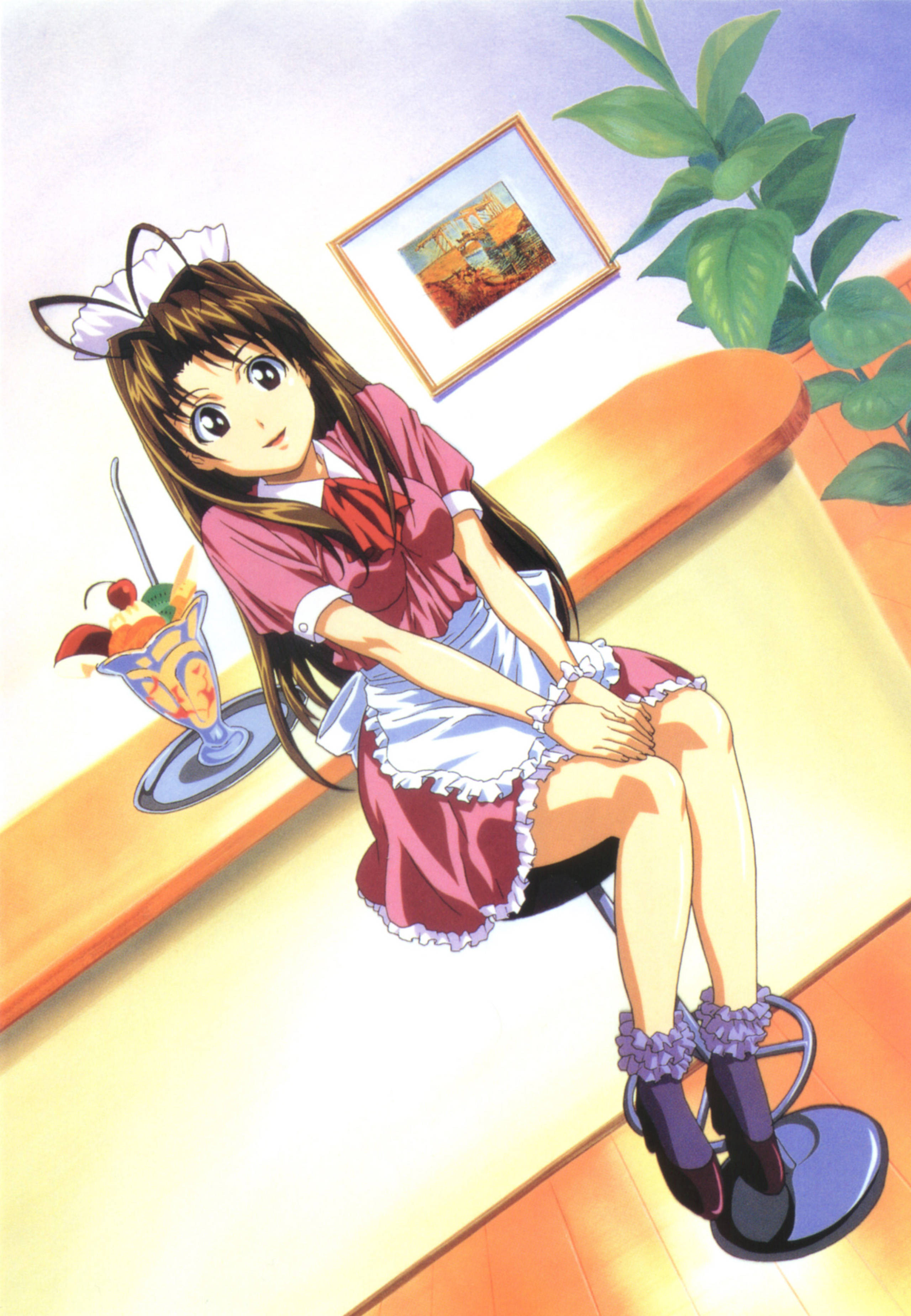 Love Hina, waitress Naru, maid outfit, 2K Phone Wallpaper