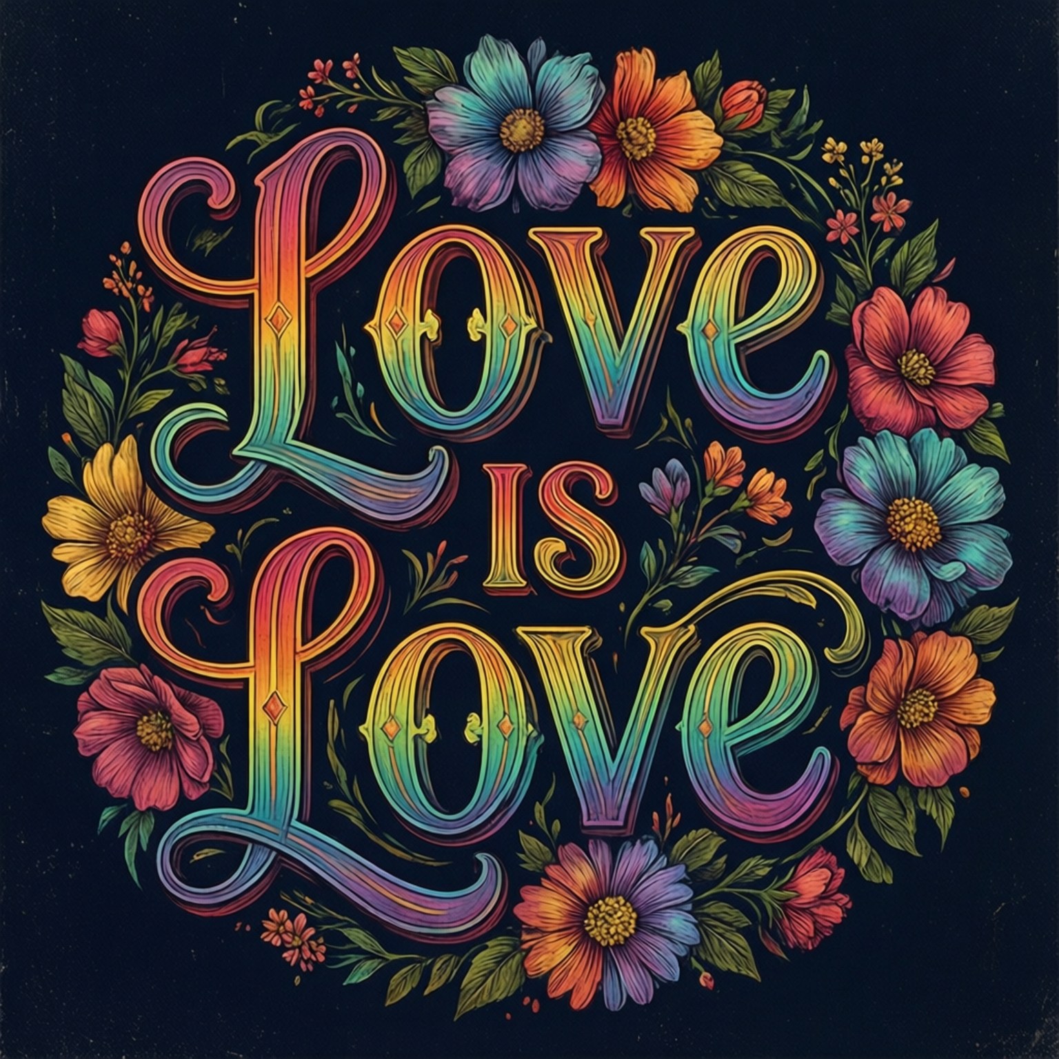 Love is Love, rainbow-gradient, colorful flowers, HD Desktop Wallpaper
