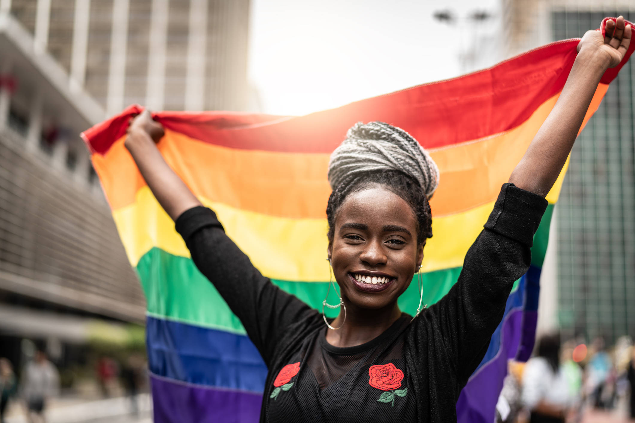 Love Is Love, black woman, rainbow flag, Full HD Desktop Wallpaper