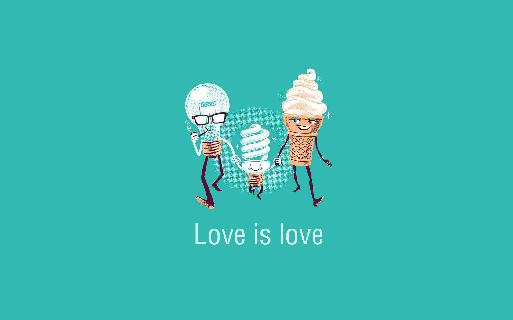 Love Is Love, cartoon lightbulbs, ice cream cone with arms and legs, HD Desktop Wallpaper