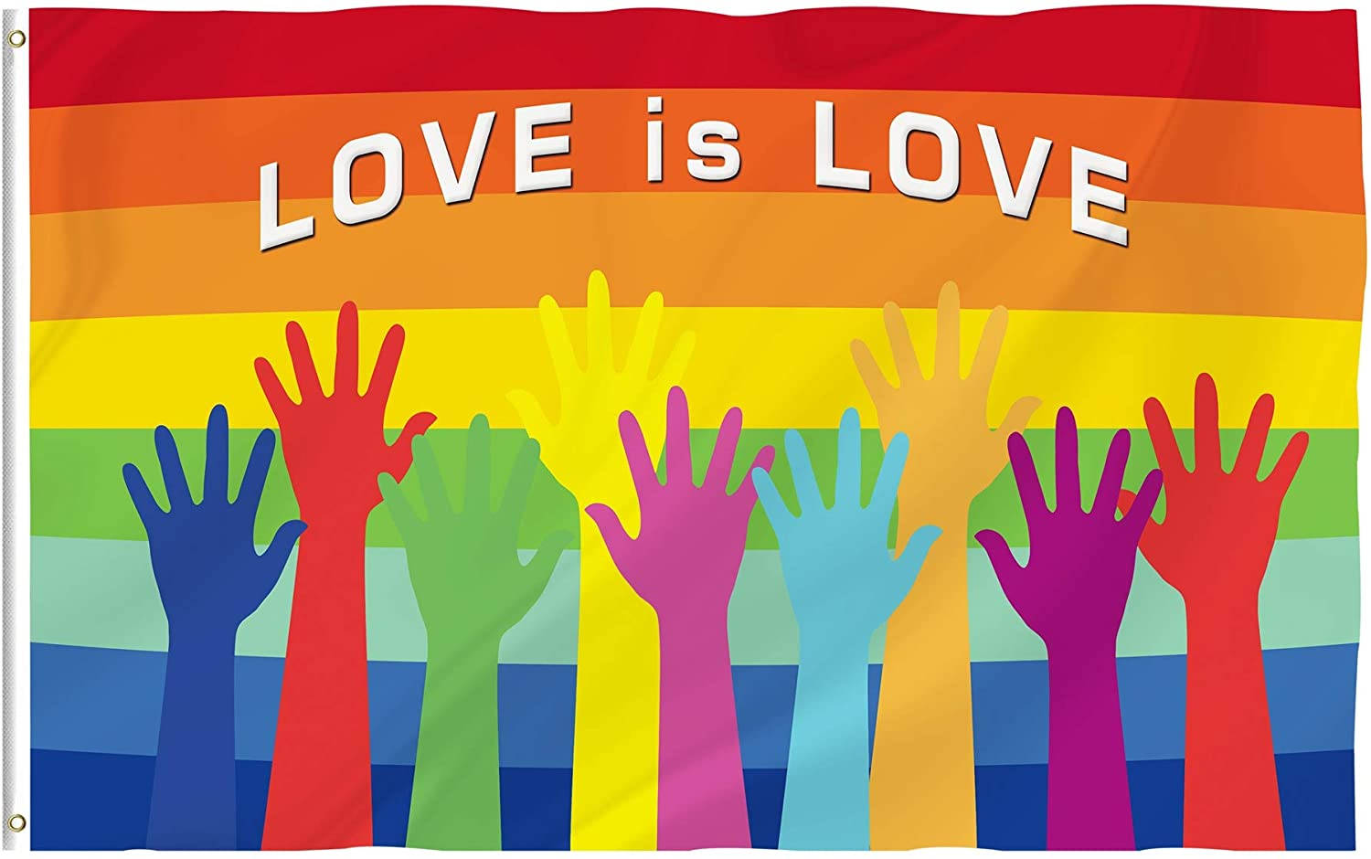 Love Is Love, rainbow flag, raised hands, HD Desktop Wallpaper