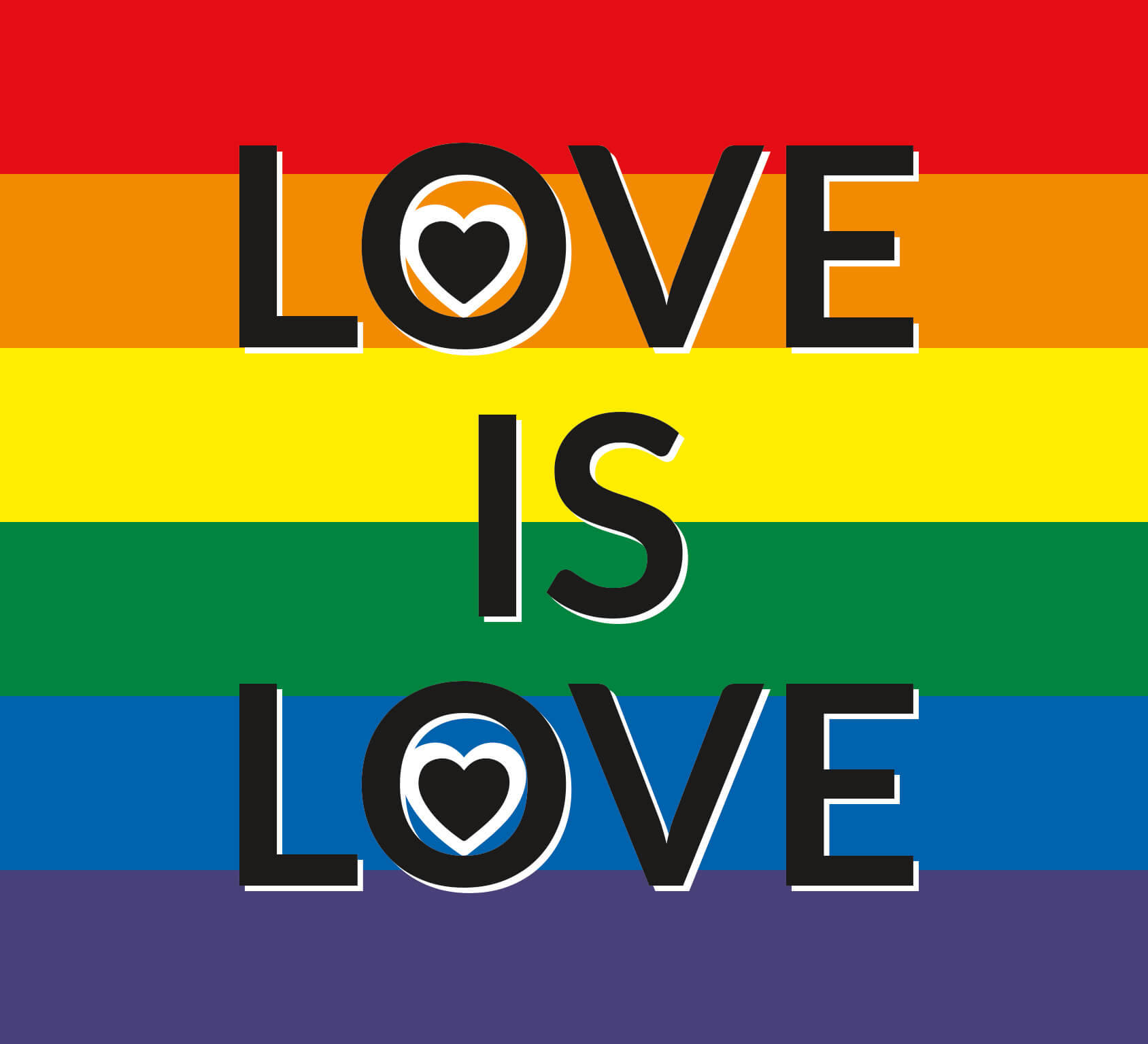 Love Is Love, rainbow flag, heart symbols, HD Desktop Wallpaper
