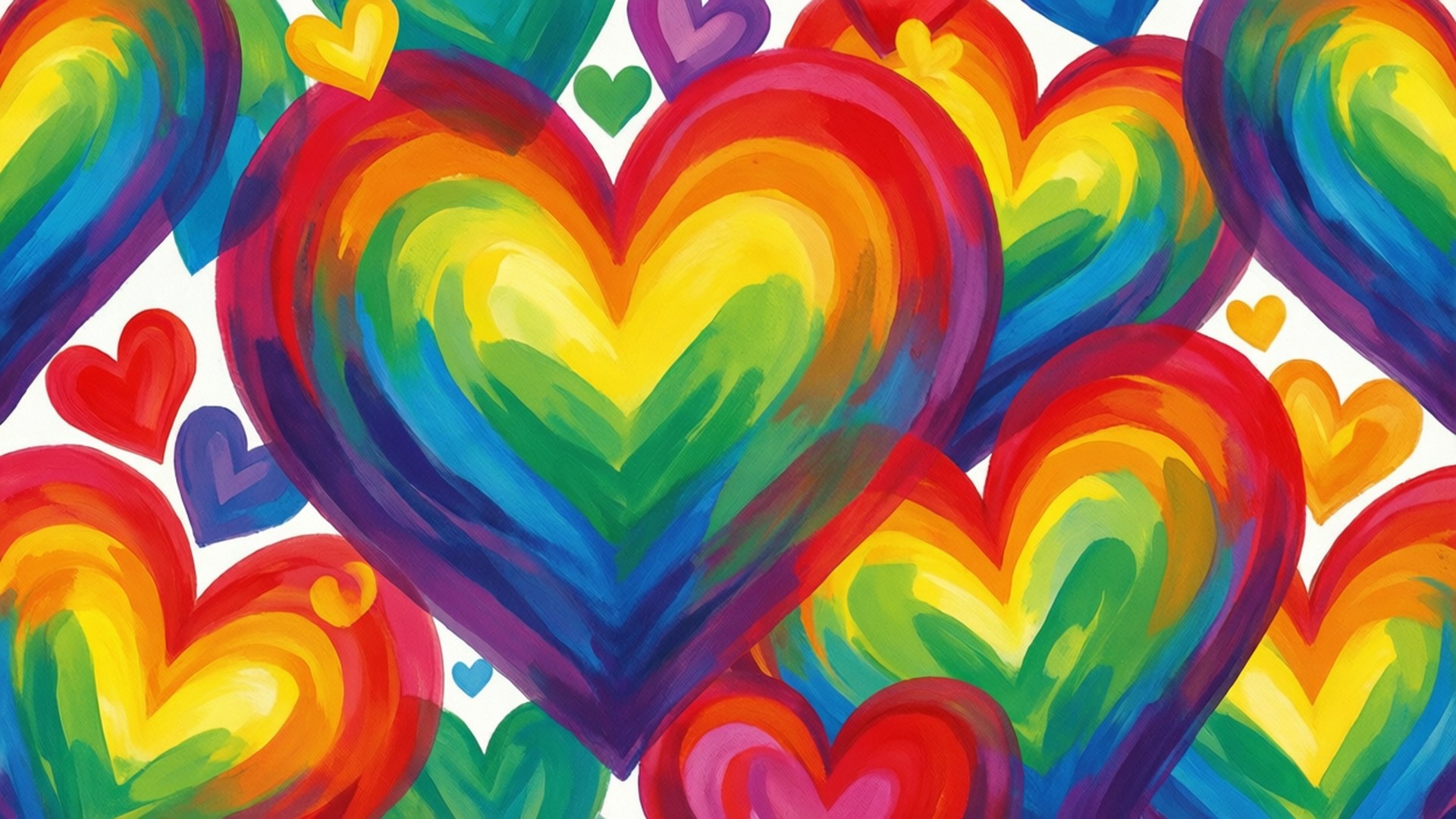 rainbow heart pattern, vibrant rainbow hearts, bold strokes, Full HD Desktop Wallpaper