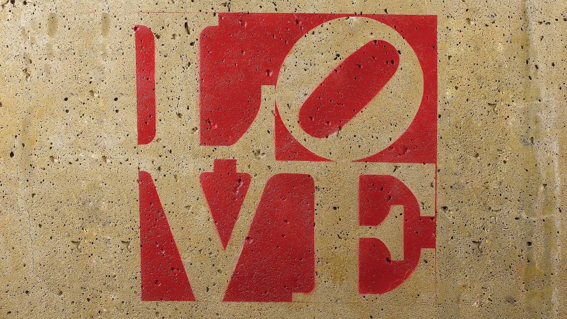 red love inscription sign, LOVE, weathered concrete wall, Full HD Desktop Wallpaper