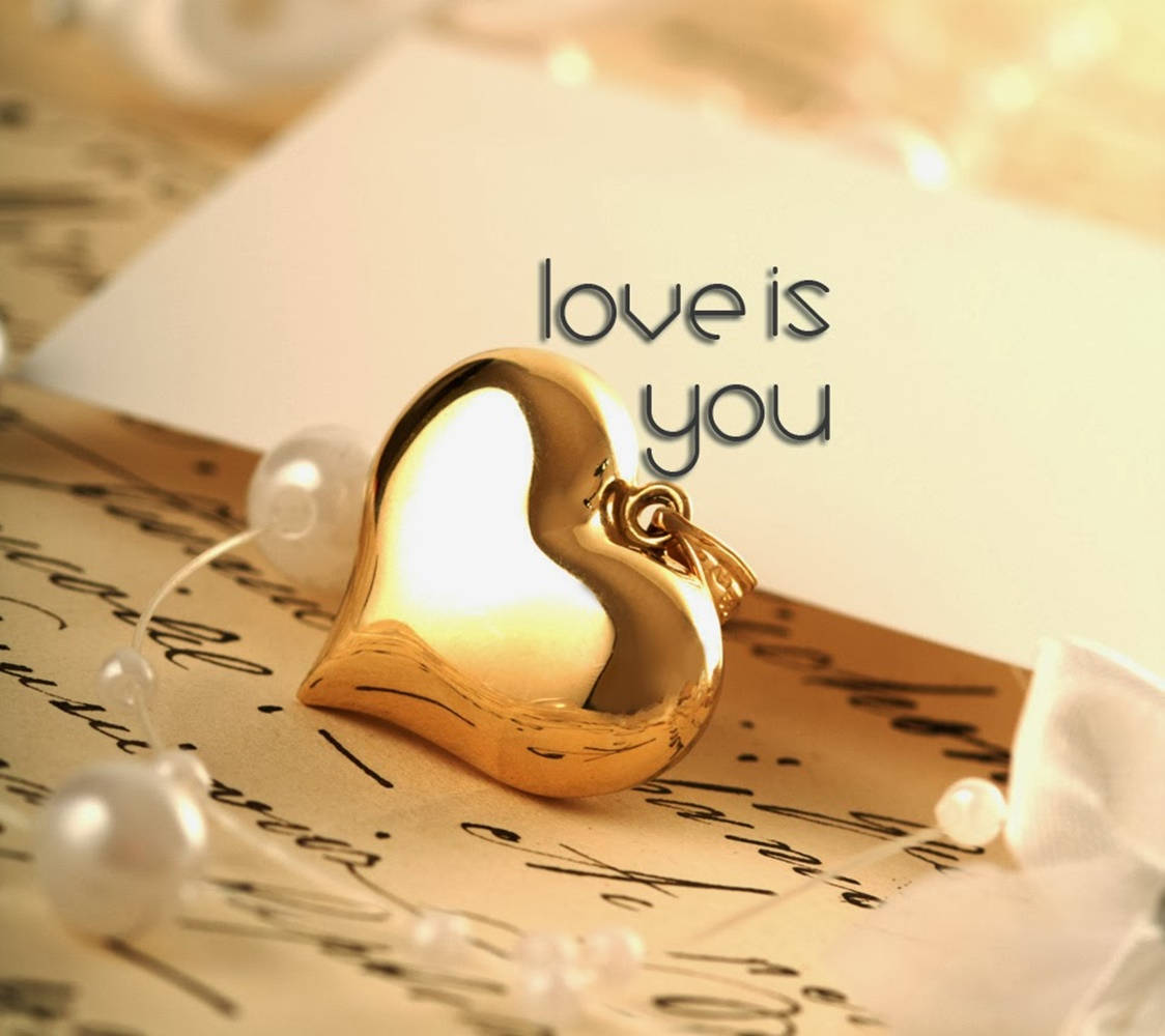 golden heart-shaped locket, vintage script paper, card reading love is you, SD Desktop Wallpaper