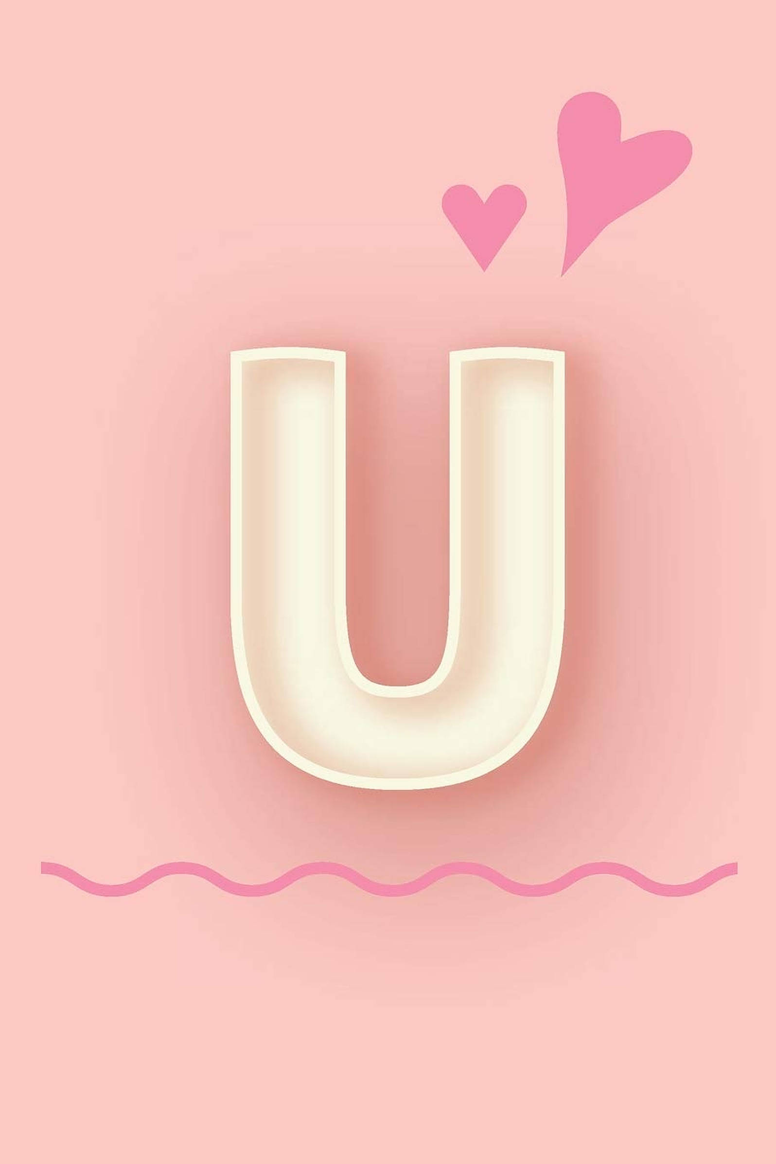 Letter U, pink hearts, wavy line, Full HD Phone Wallpaper