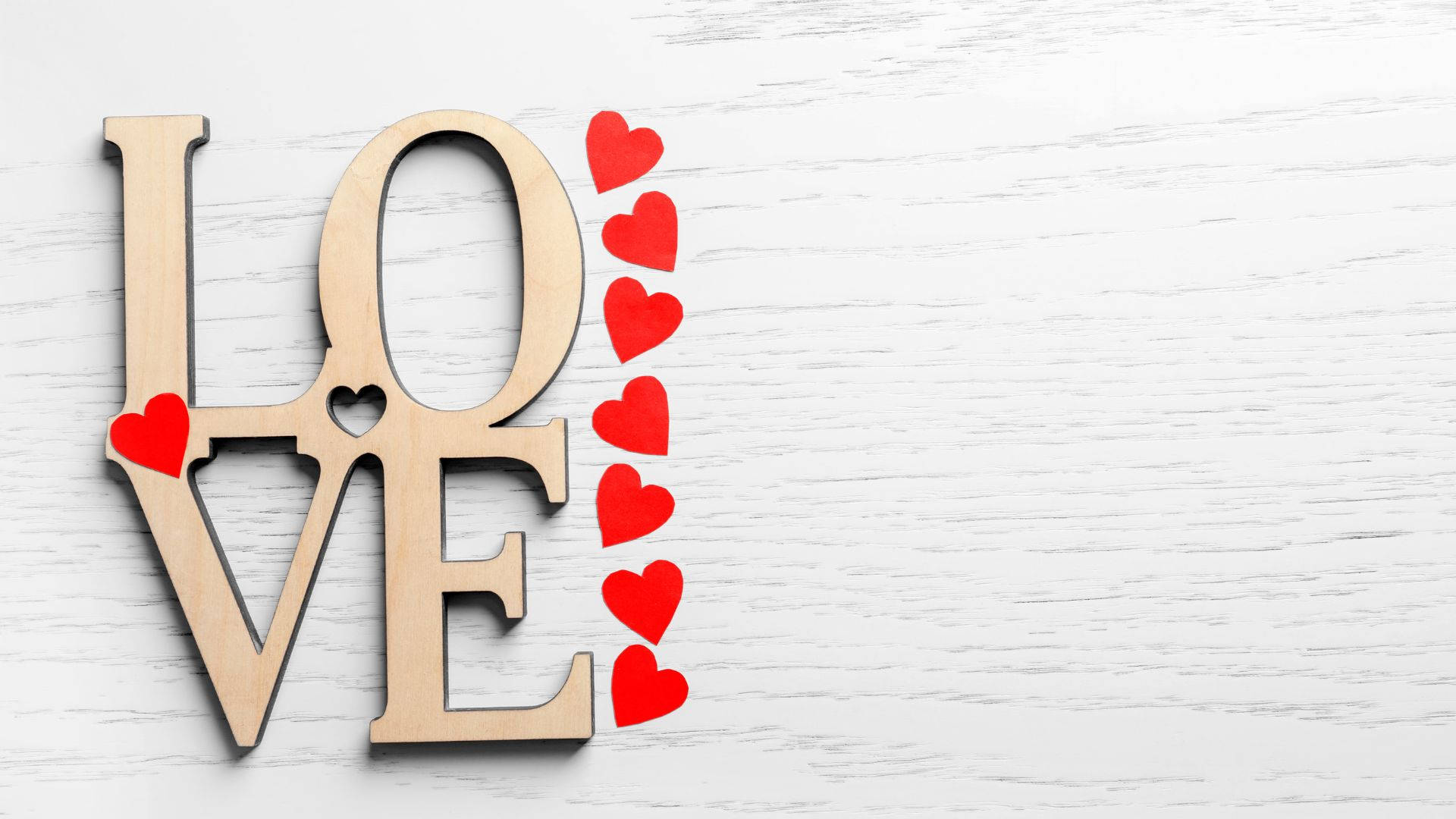 LOVE, red hearts, wooden letters, Full HD Desktop Wallpaper