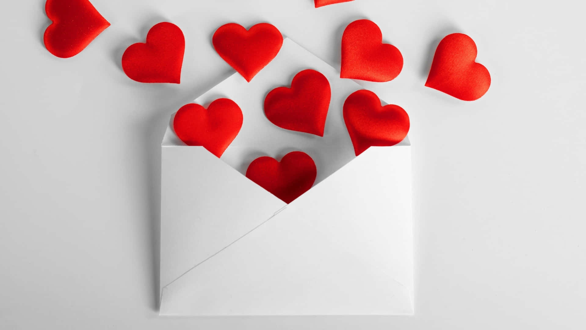 Love Letter, red felt hearts, white envelope, Full HD Desktop Wallpaper